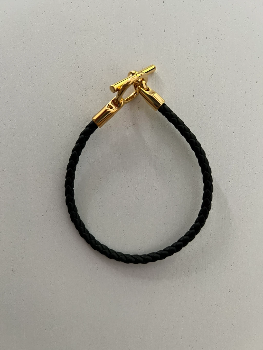 Hermès Black Braided Leather and Gold Tone Bracelet - photo 3