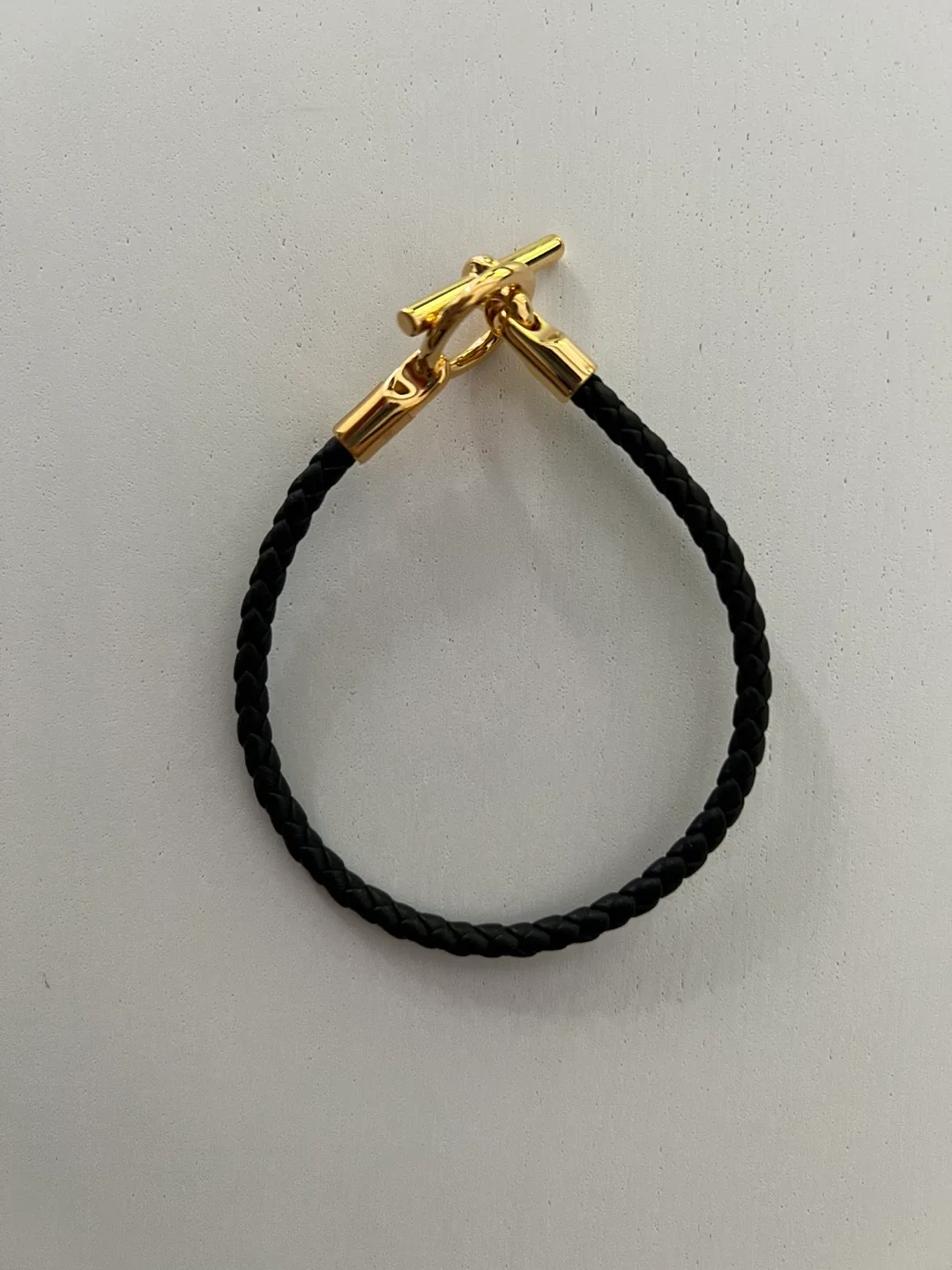 Hermès Black Braided Leather and Gold Tone Bracelet - photo 3