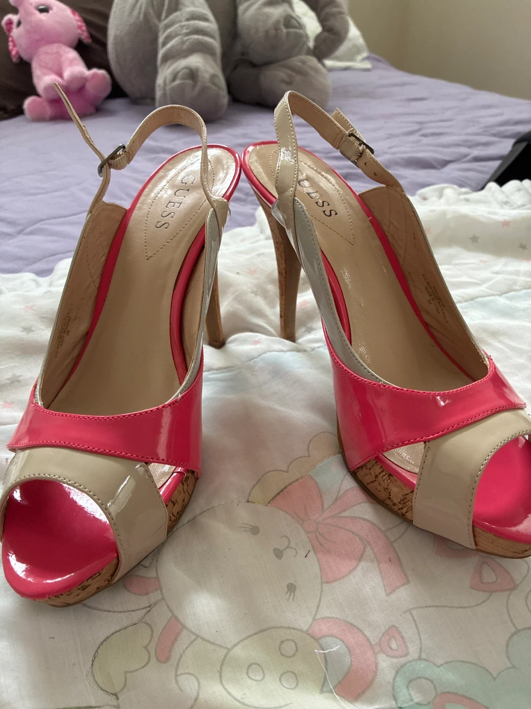 Guess Slingback Heels - Pink & Beige