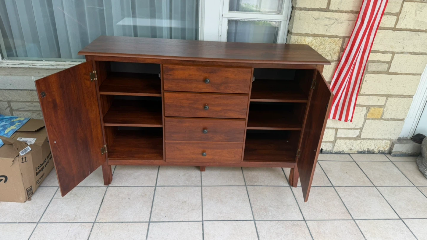 Wooden Sideboard Cabinet with Drawers and Shelves - photo 2