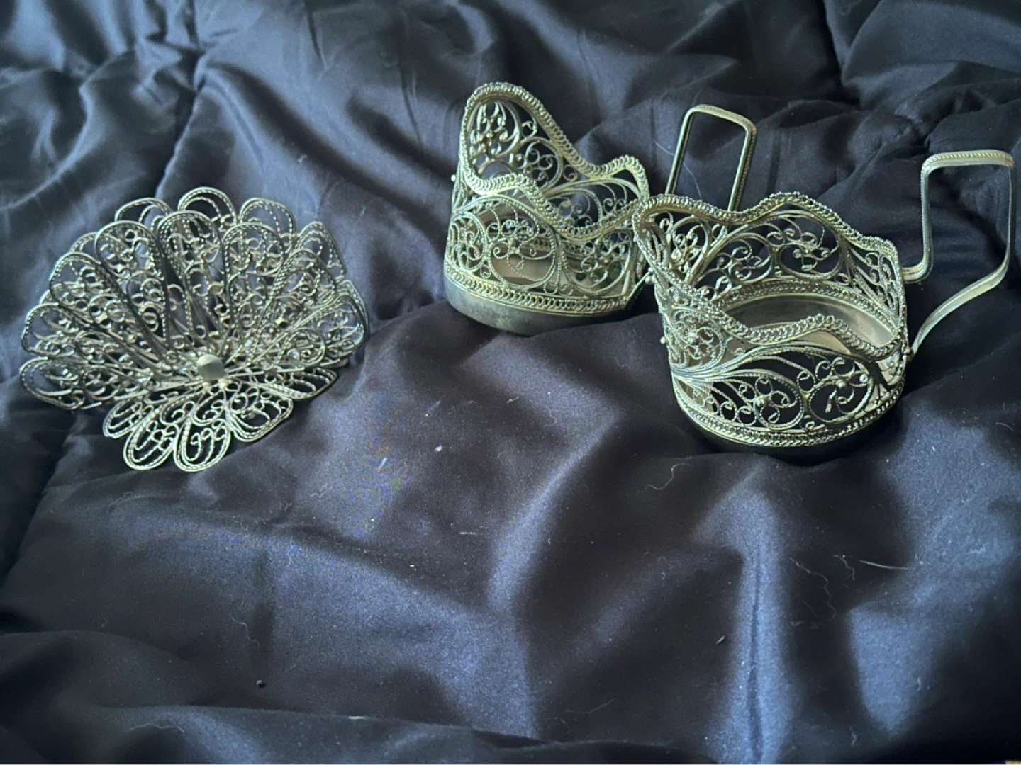 Vintage Russian Filigree Cups and Napkin holder