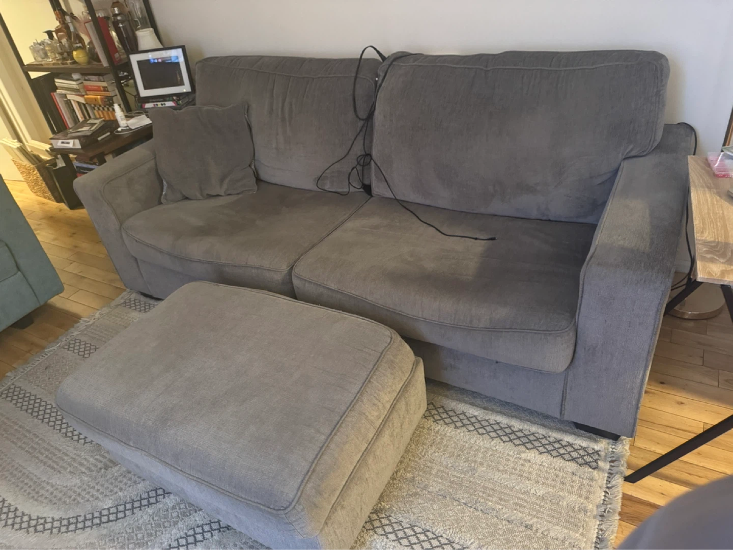 85” Gray Fabric Sofa with Ottoman