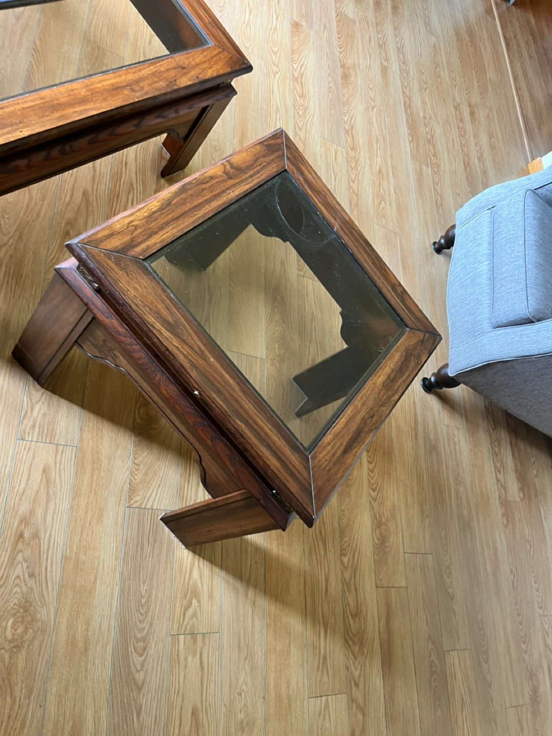 Vintage Wooden Coffee Table with Glass Top - photo 4