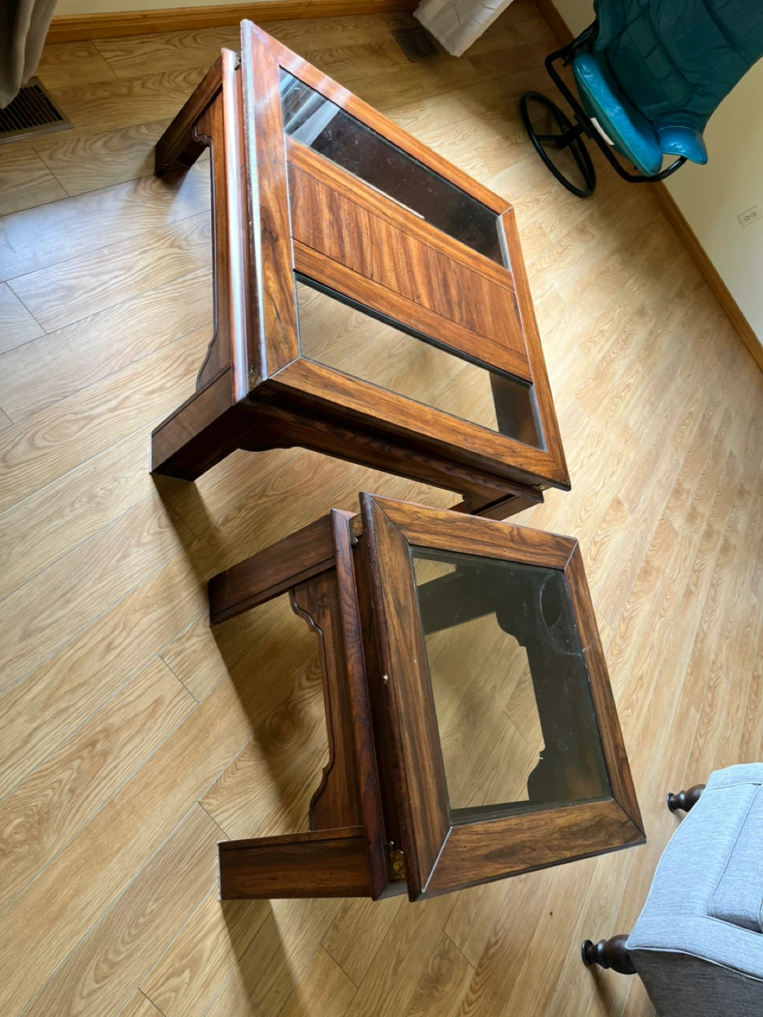 Vintage Wooden Coffee Table with Glass Top