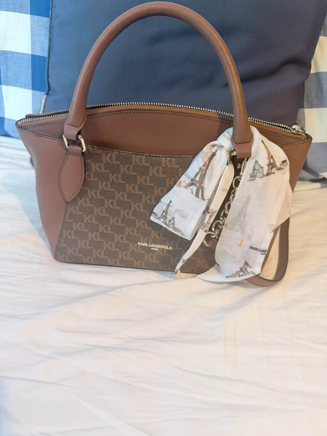 KARL LAGERFELD Paris Brown Monogram Satchel Handbag