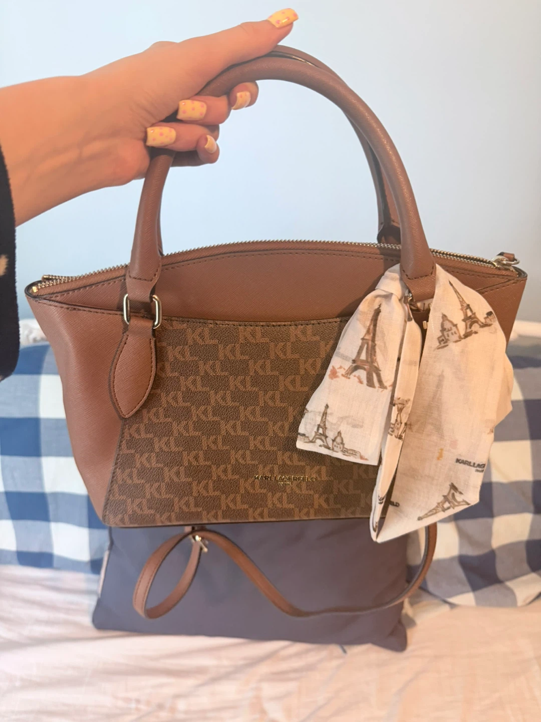KARL LAGERFELD Paris Brown Monogram Satchel Handbag - photo 3