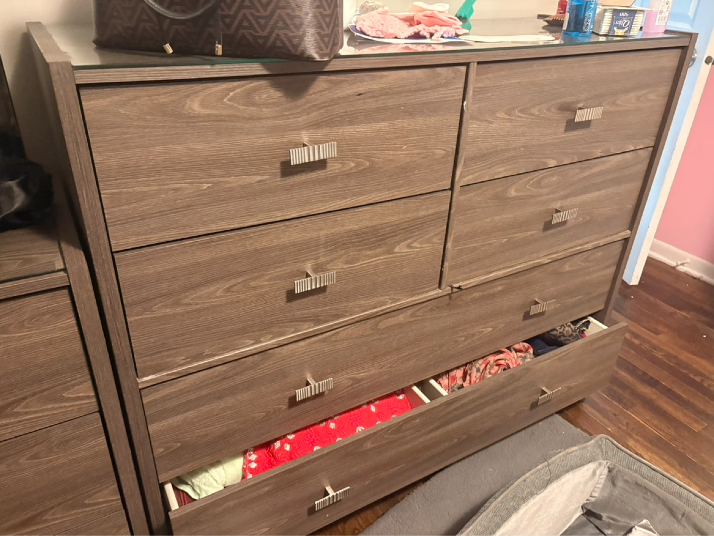 Wooden Dresser with Glass Top