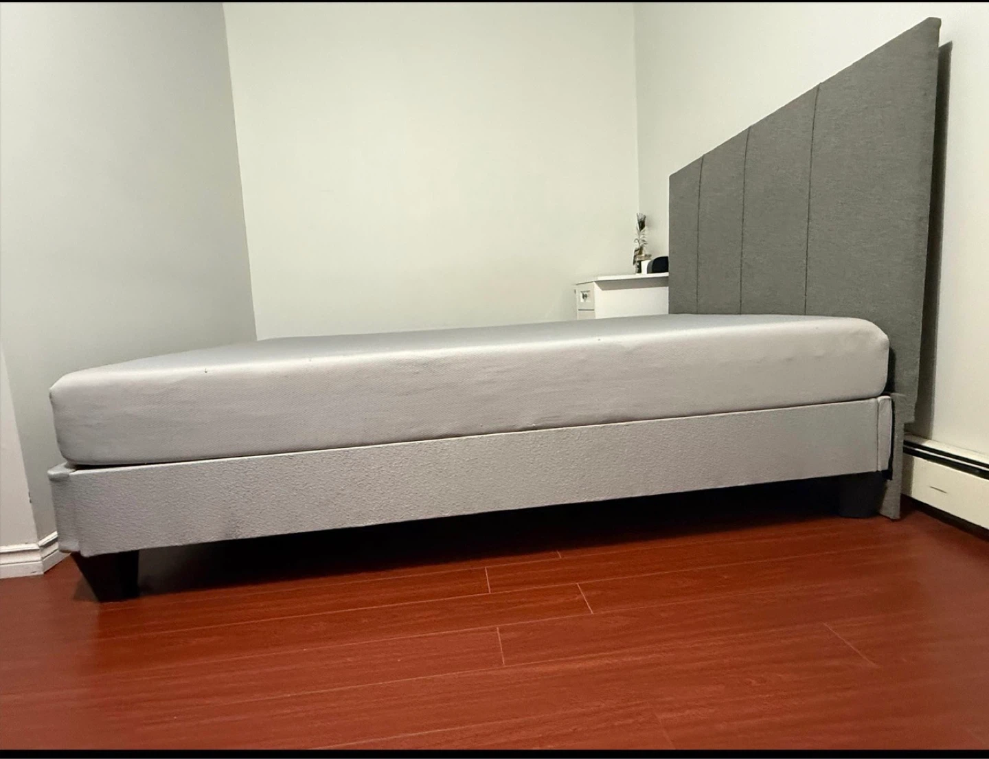 Grey Upholstered Queen Bed Frame with Headboard