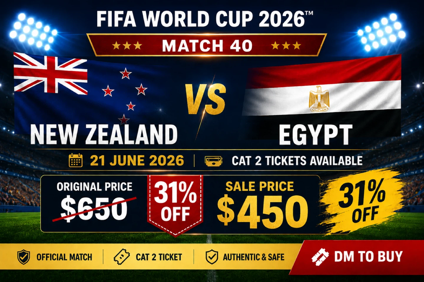 FIFA World Cup 2026 Match 40 Tickets - New Zealand vs Egypt
