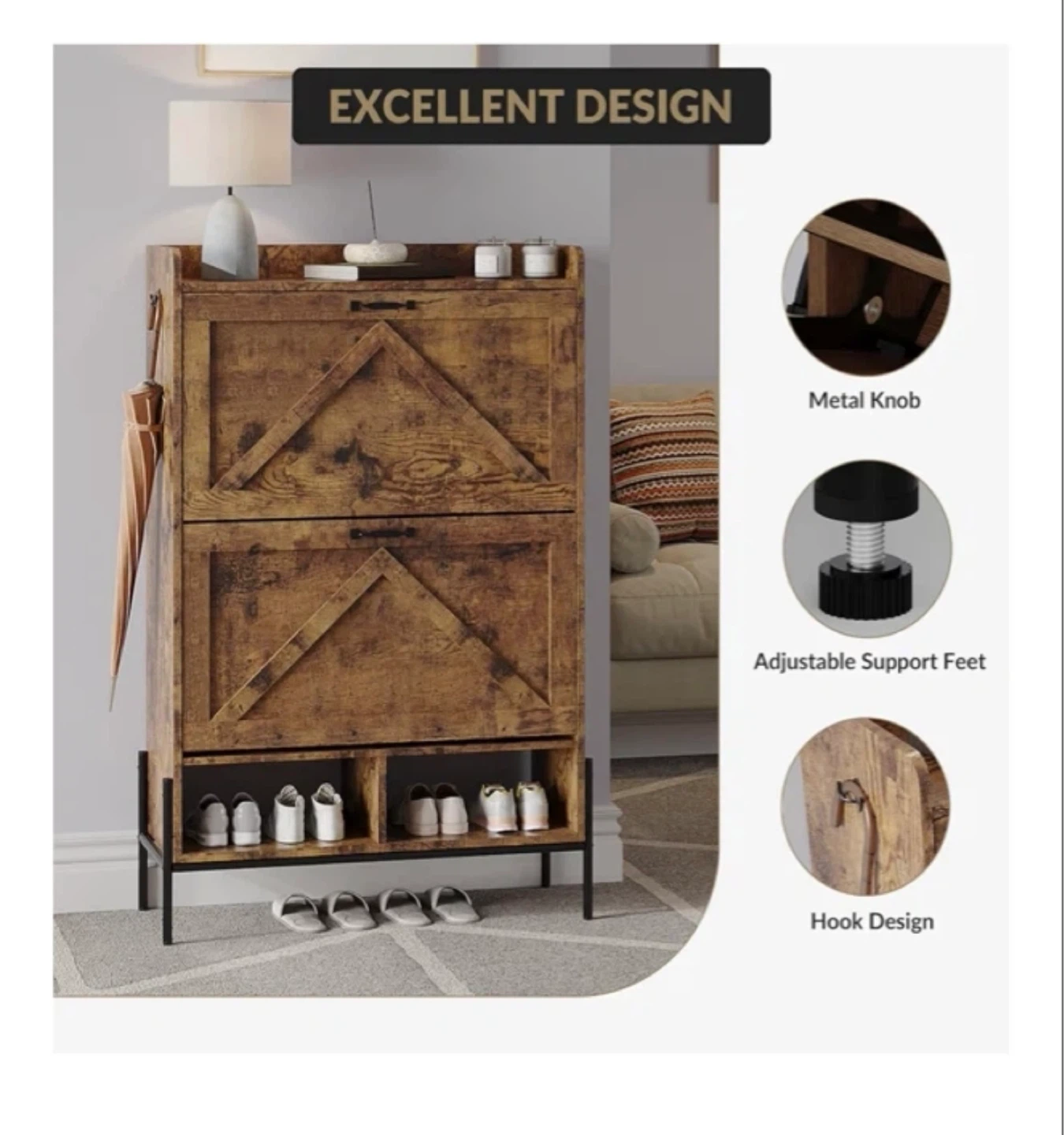 Rustic Entryway Shoe Cabinet with Barn Doors - photo 3