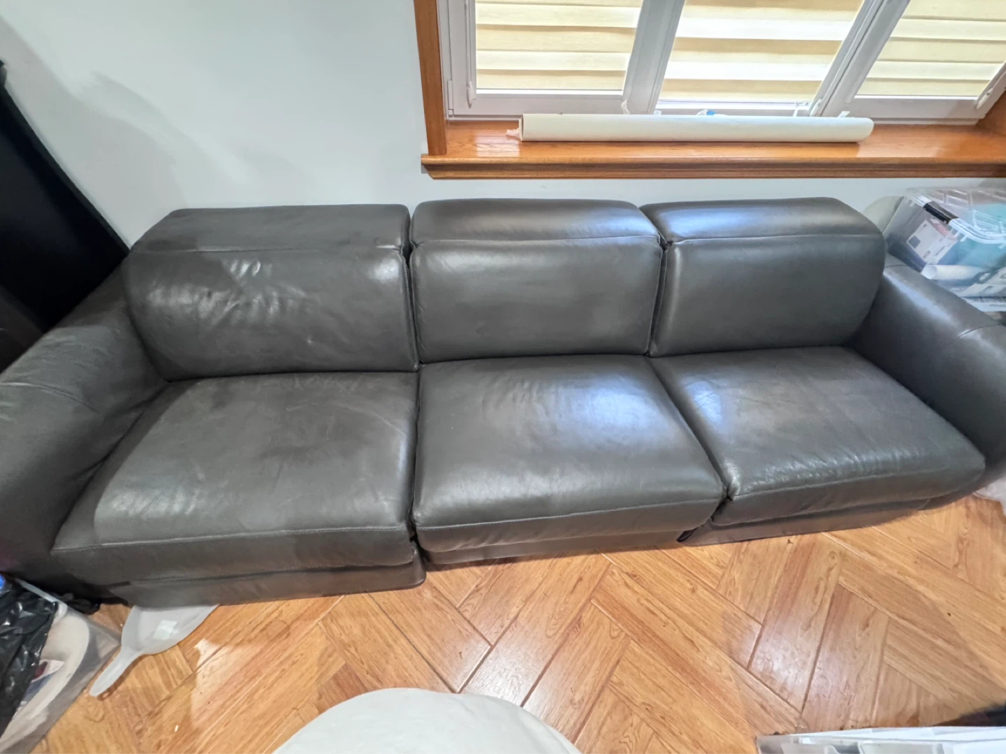 Grey 100% Leather Sofa and Loveseat Set!!