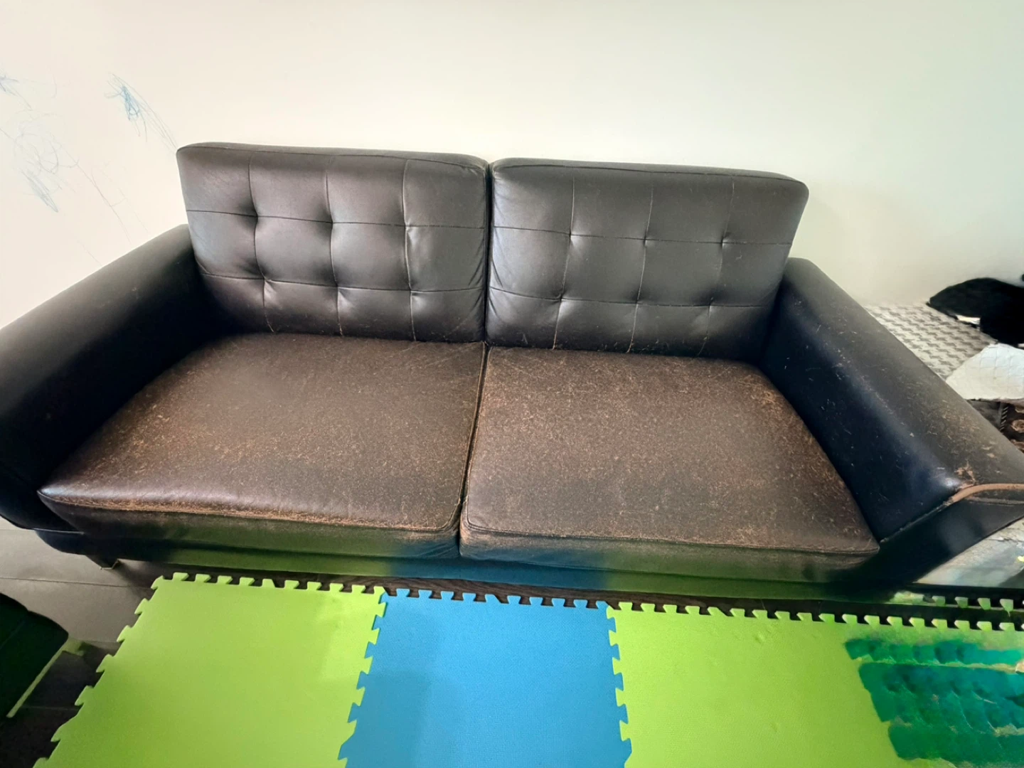 Black Faux Leather Loveseat