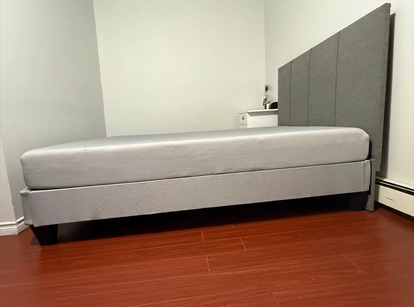 Grey Upholstered Bed Frame with Headboard