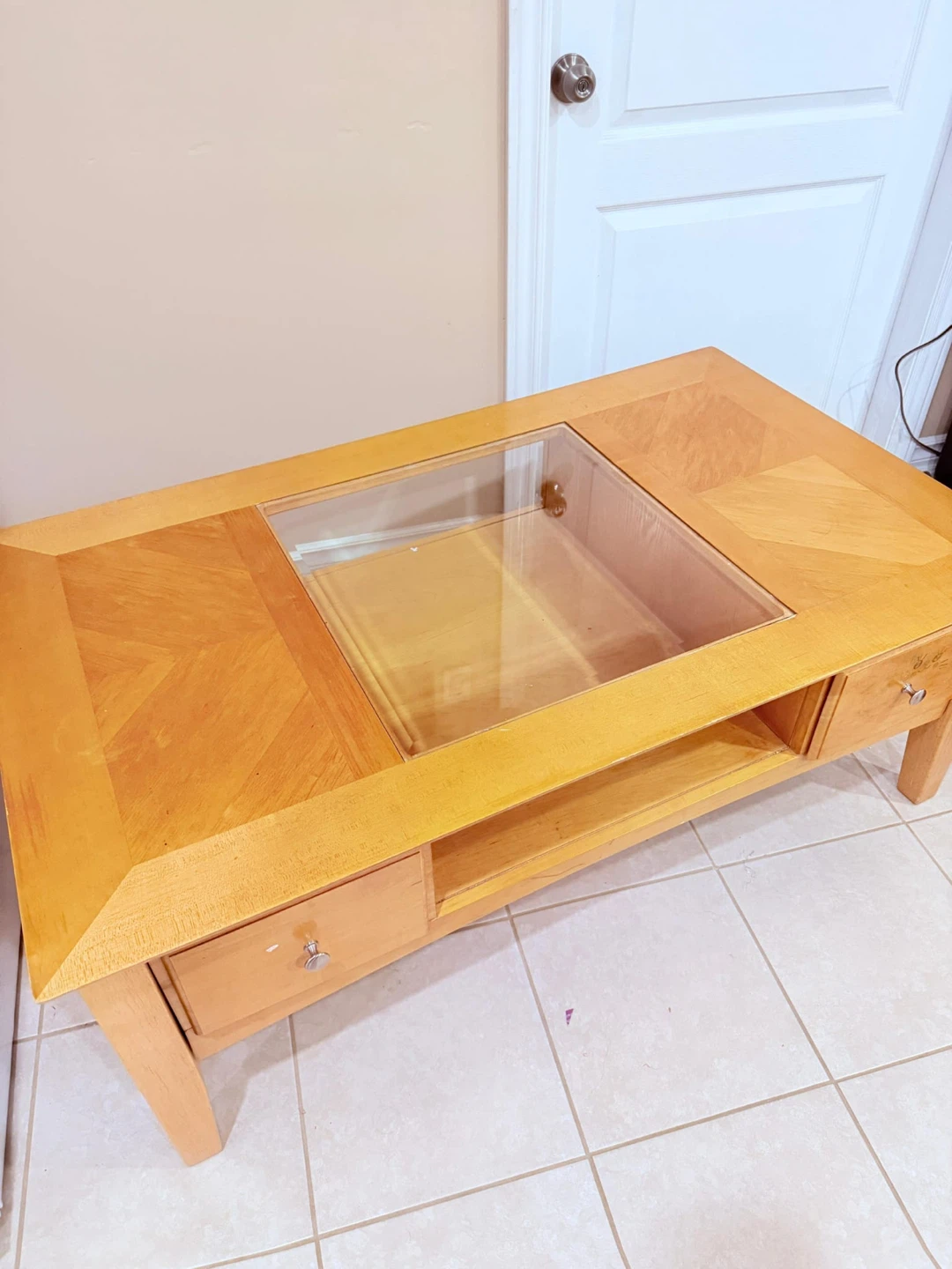 Wooden Coffee Table with Glass Insert