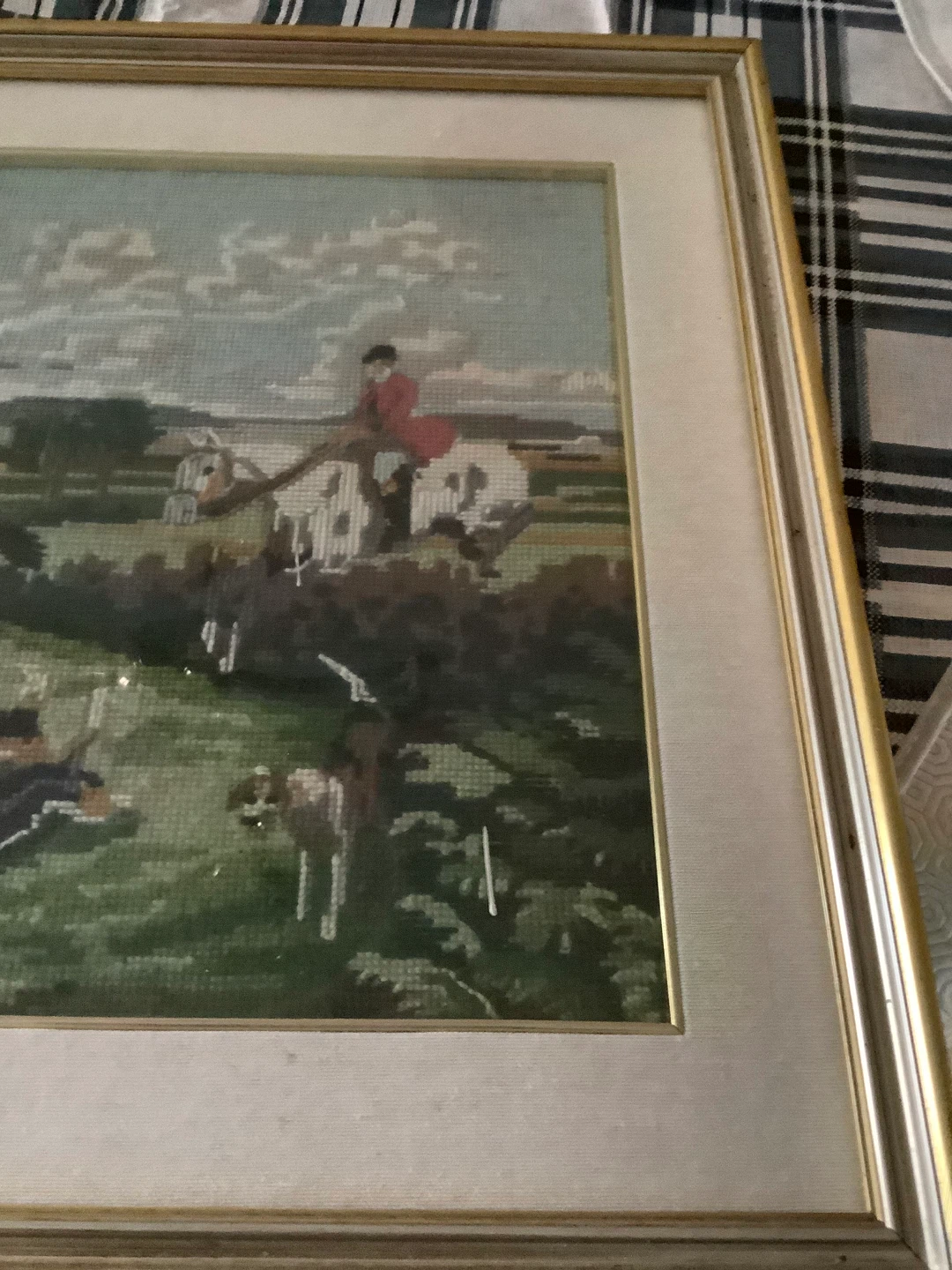 Framed Needlepoint Hunting Scene Art - photo 4