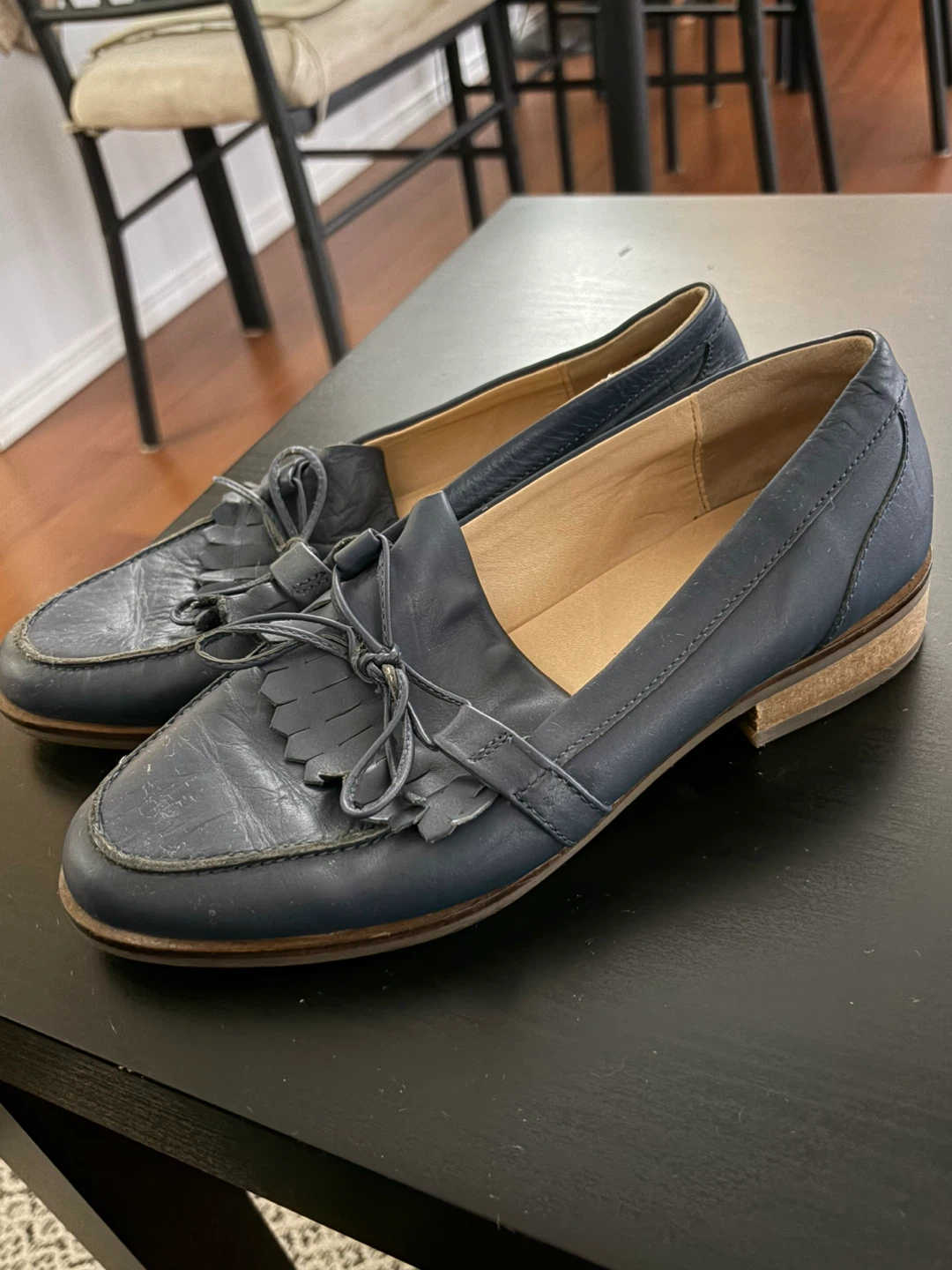 Navy Blue Leather Loafers