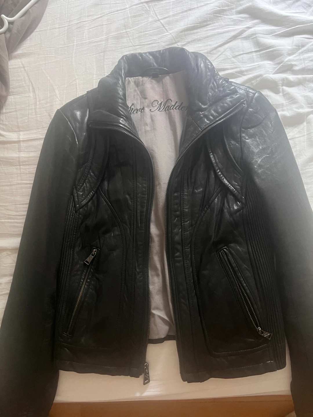 Vintage Steve Madden Black Leather Moto Jacket XS - photo 3