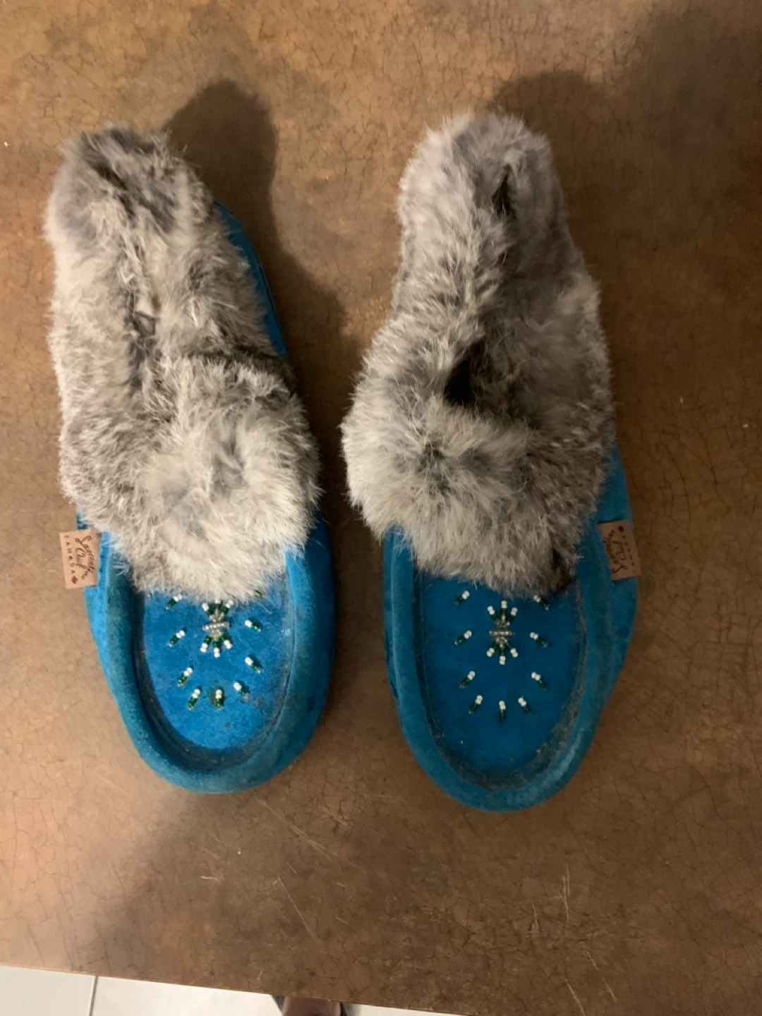 Sheepy's Canada Blue Moccasins with Fur Trim
