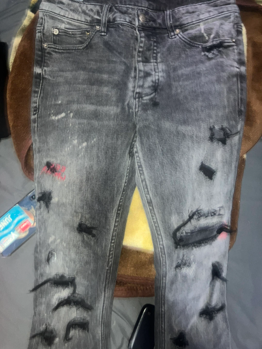 Black Distressed Denim Jeans - photo 5
