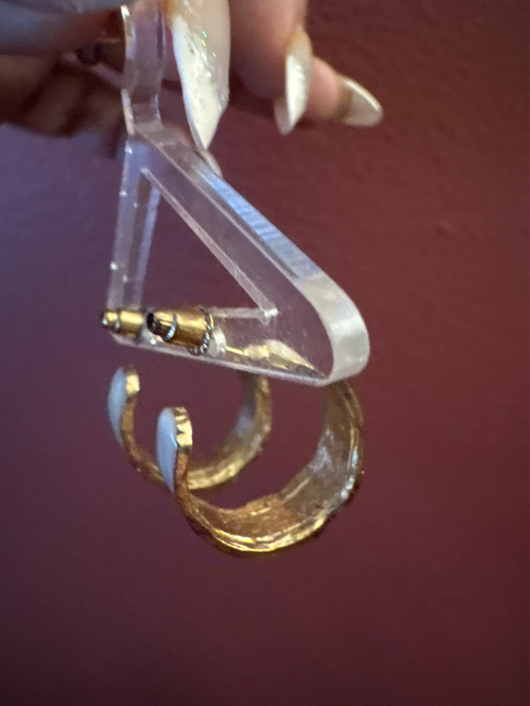 ⚽️ Gold tone hoop earrings with white enamel inlay - photo 4