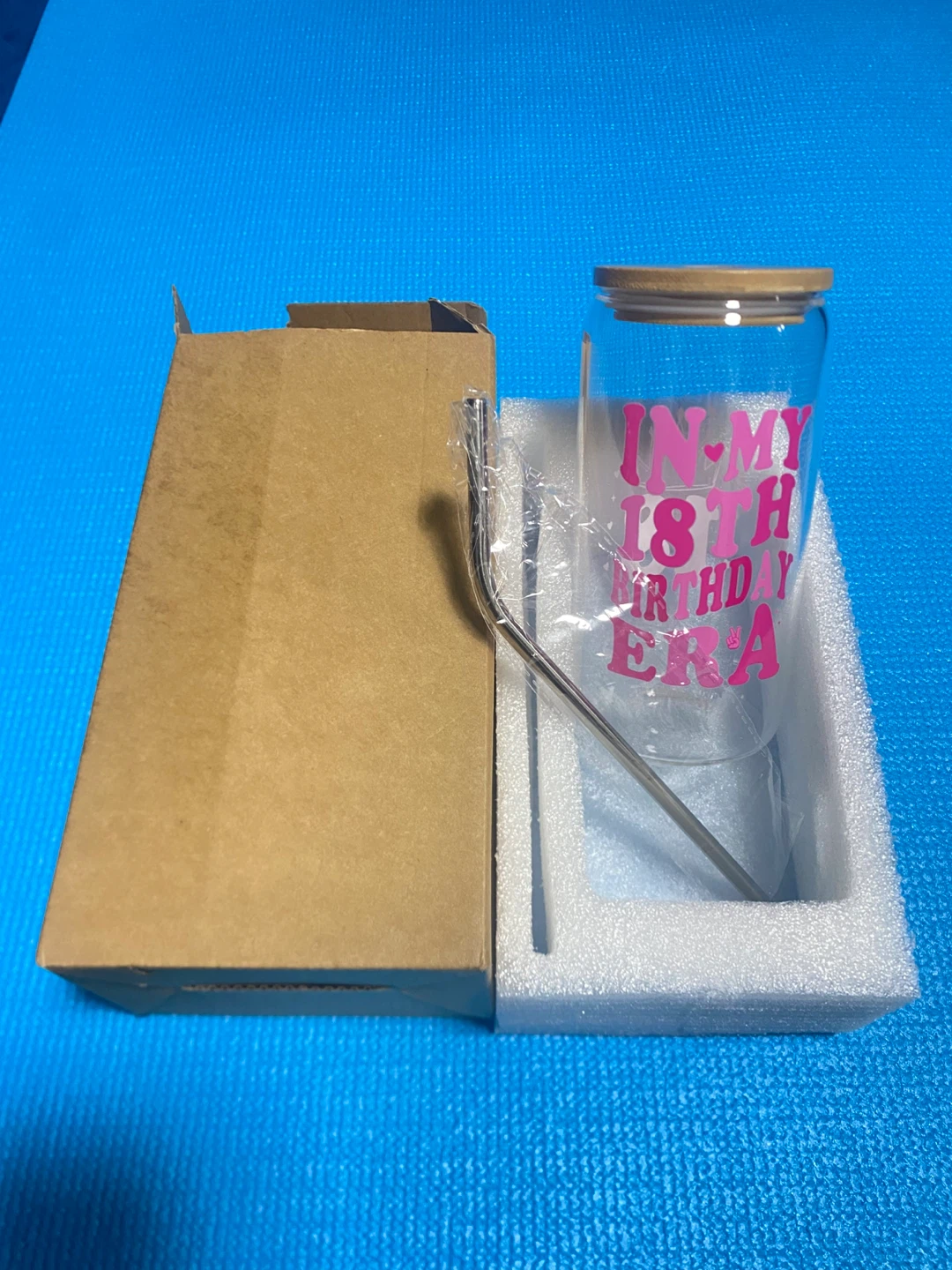 Glass Tumbler "In My 18th Birthday Era" with Straw - photo 2