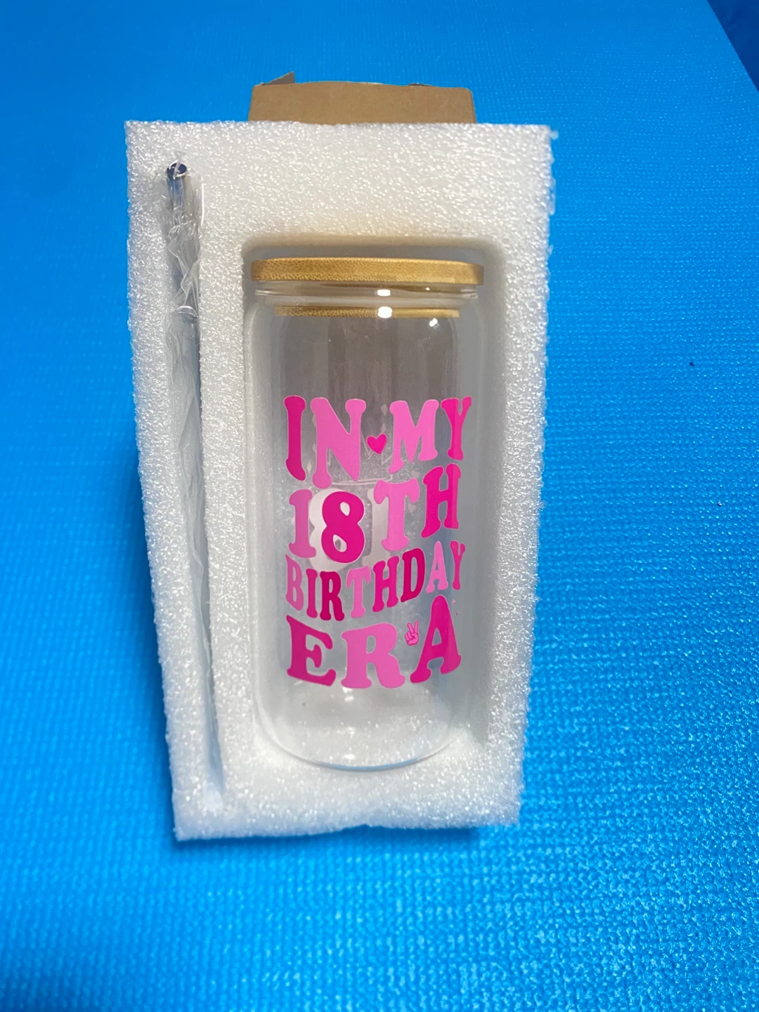 Glass Tumbler "In My 18th Birthday Era" with Straw - photo 3