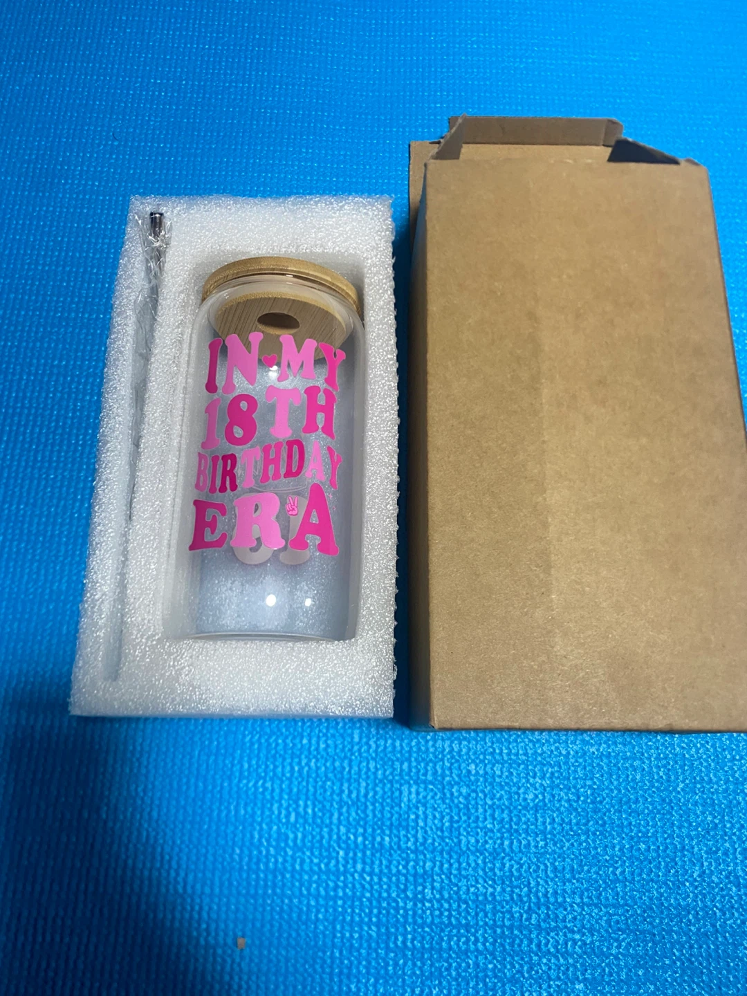 Glass Tumbler "In My 18th Birthday Era" with Straw