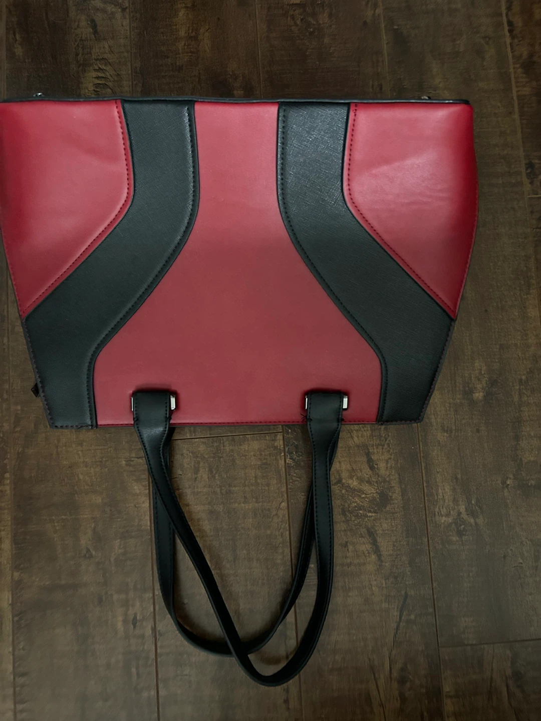 Red and Black Faux Leather Tote Bag
