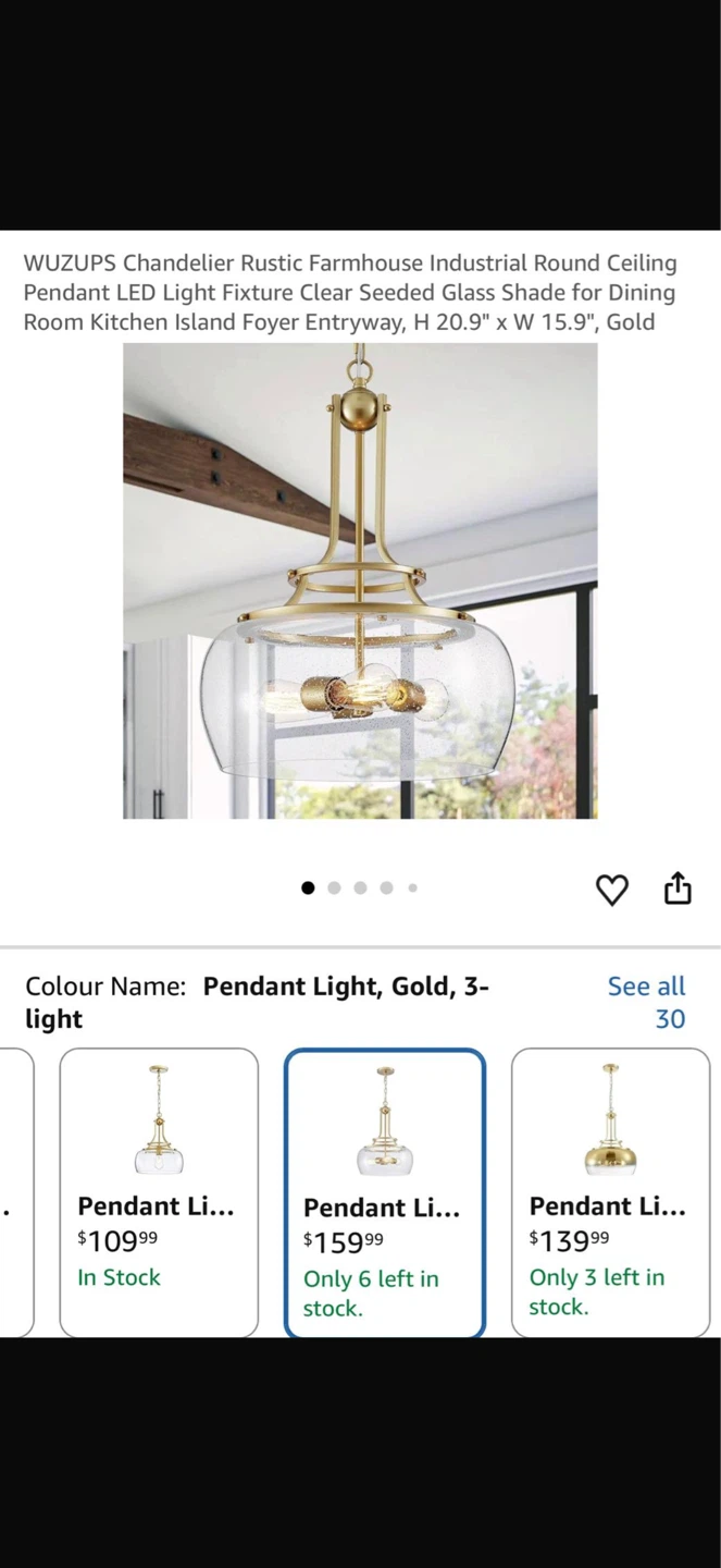 WUZUPS® 3-Light Rustic Farmhouse Chandelier - Gold