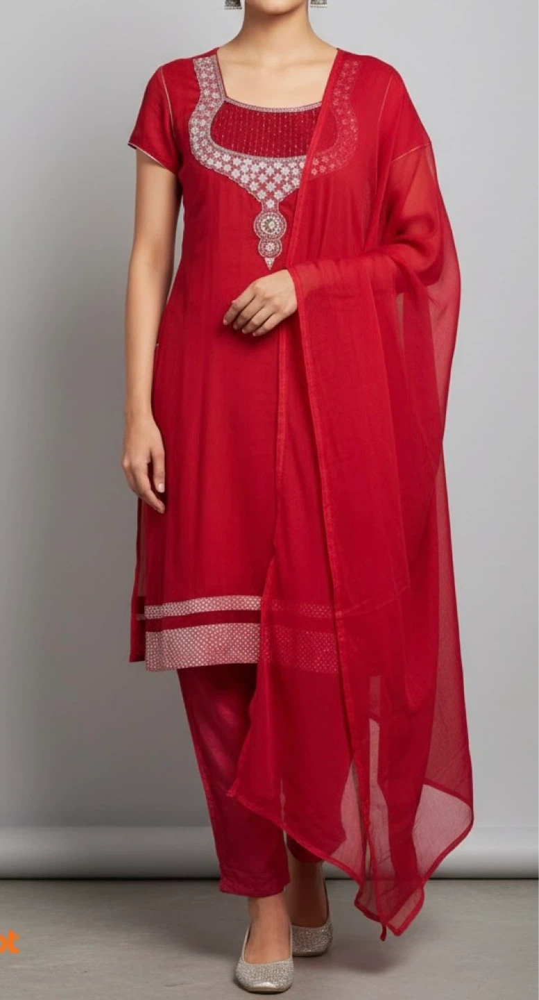 Scarlet Kurti, Pants, and Dupatta Set - Red - photo 3