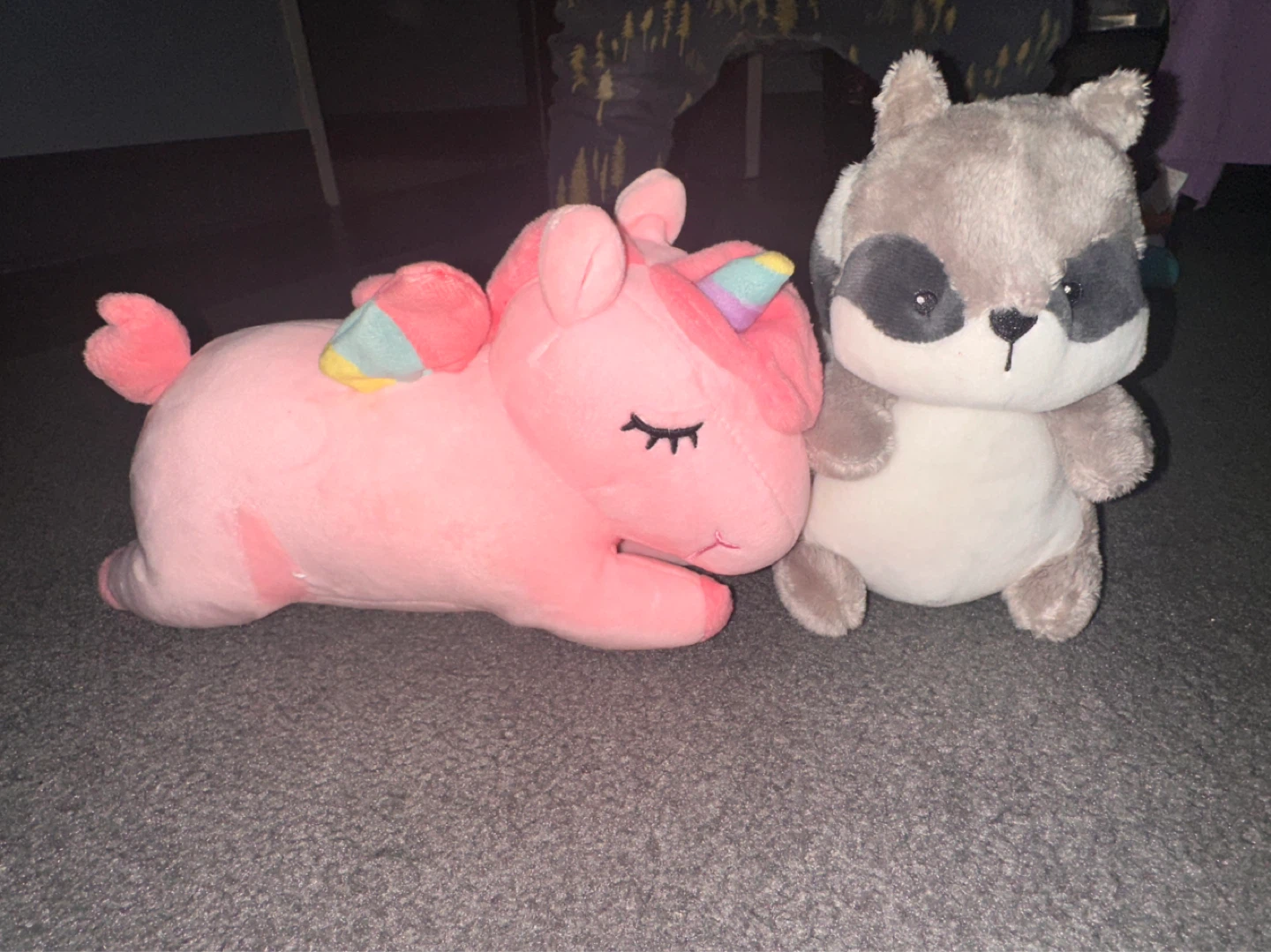 Pink Unicorn & Raccoon Plush Toy Set