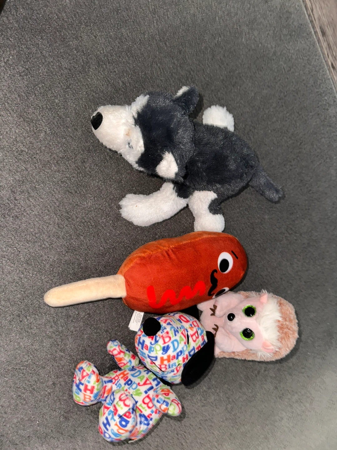 Plush Dog Toy Bundle - Husky, Corn Dog, Hedgehog,