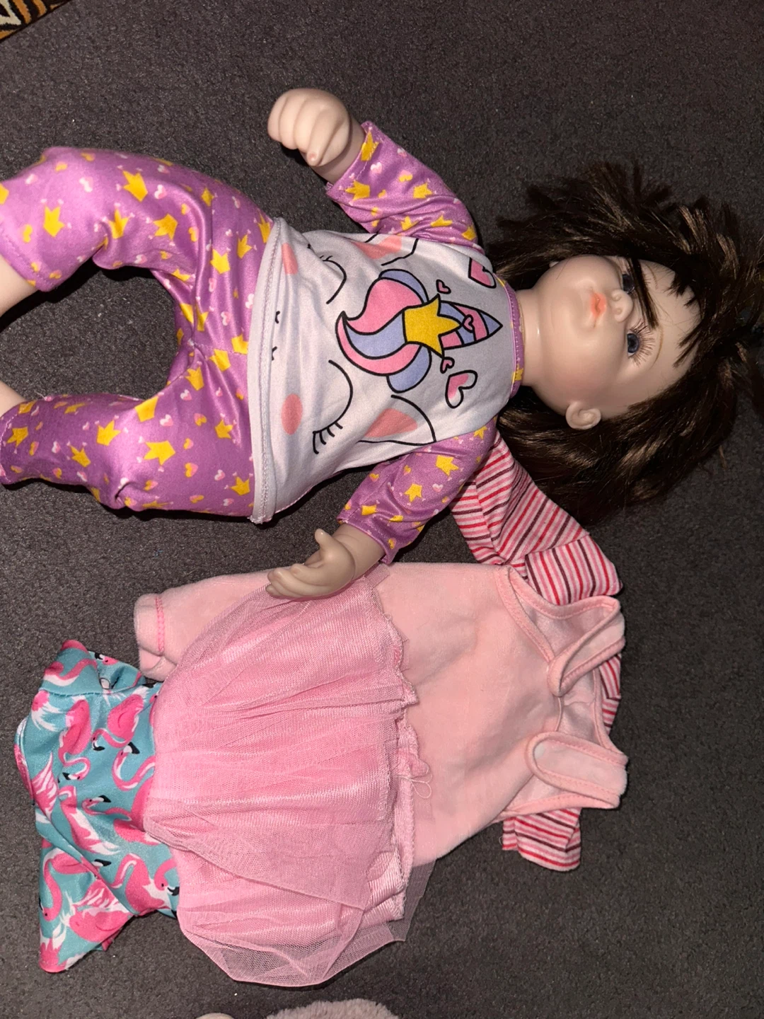 Doll with Unicorn Pyjamas and Outfits