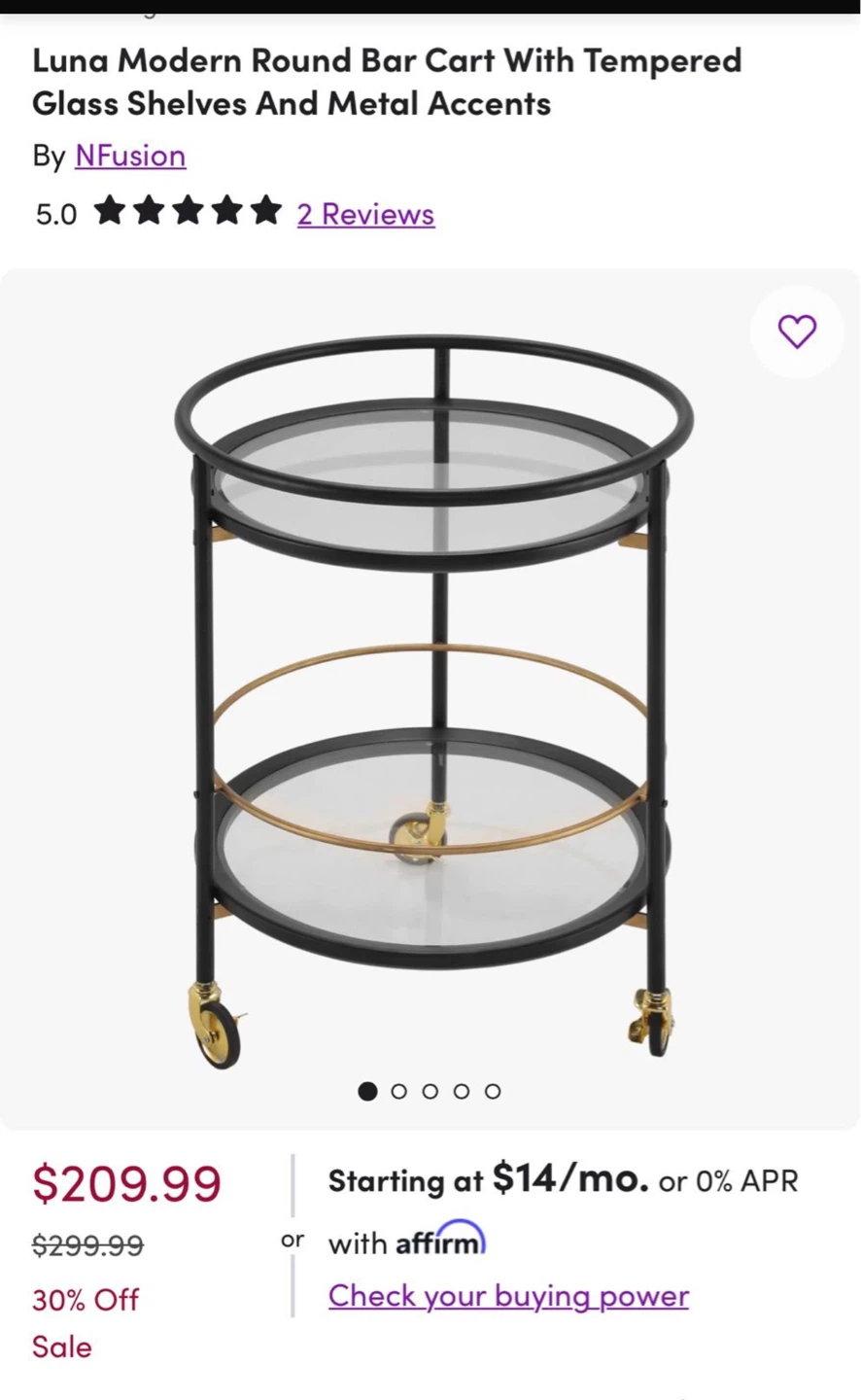 NFusion® Round Bar Cart - Black/Gold