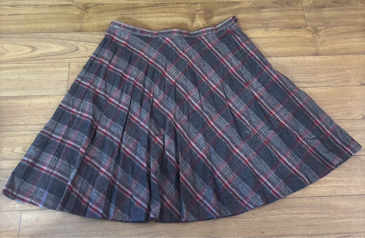 Pleated Plaid Midi Skirt
