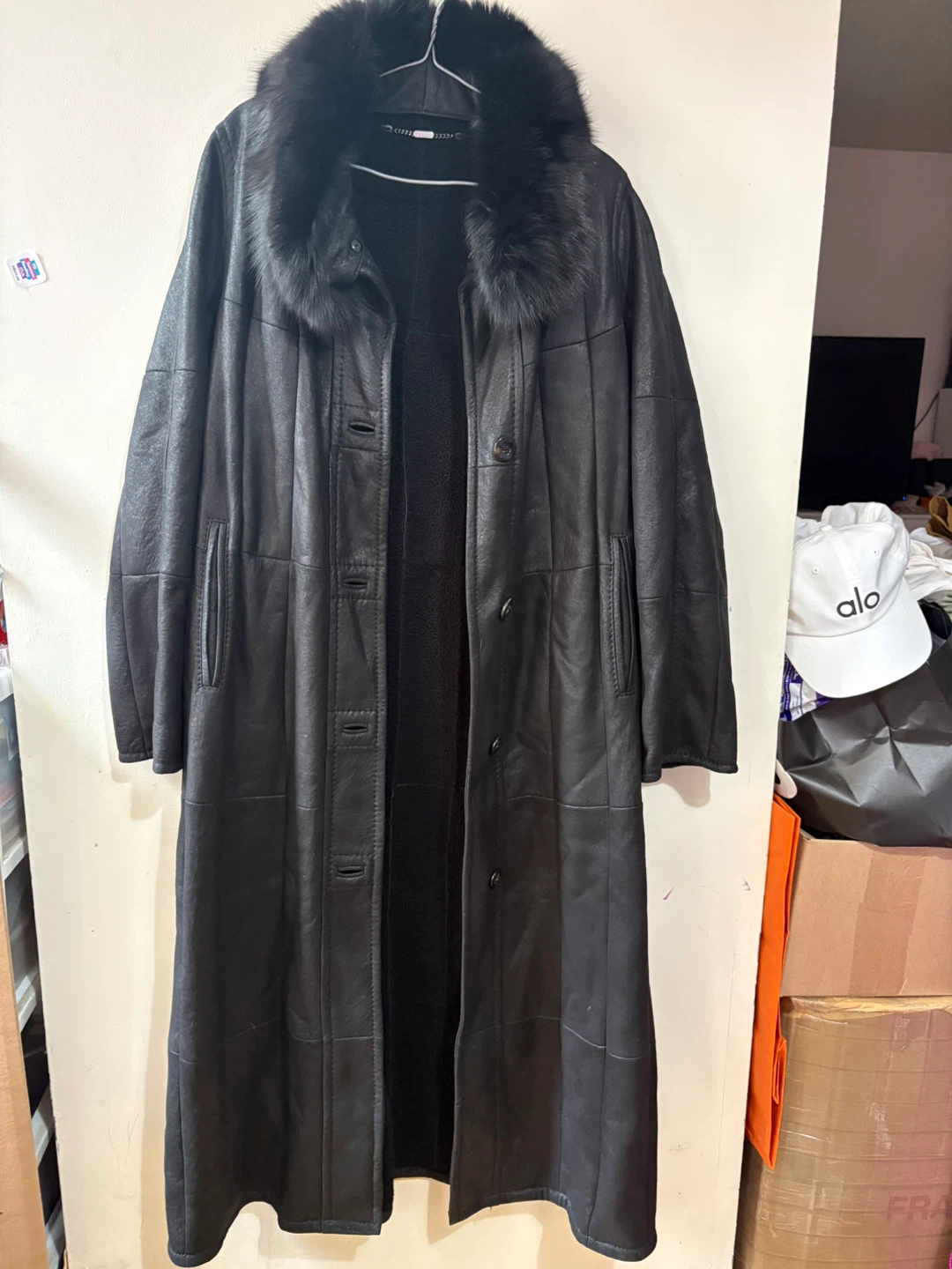 CHRIST Black Leather Coat with Fur Collar - photo 5