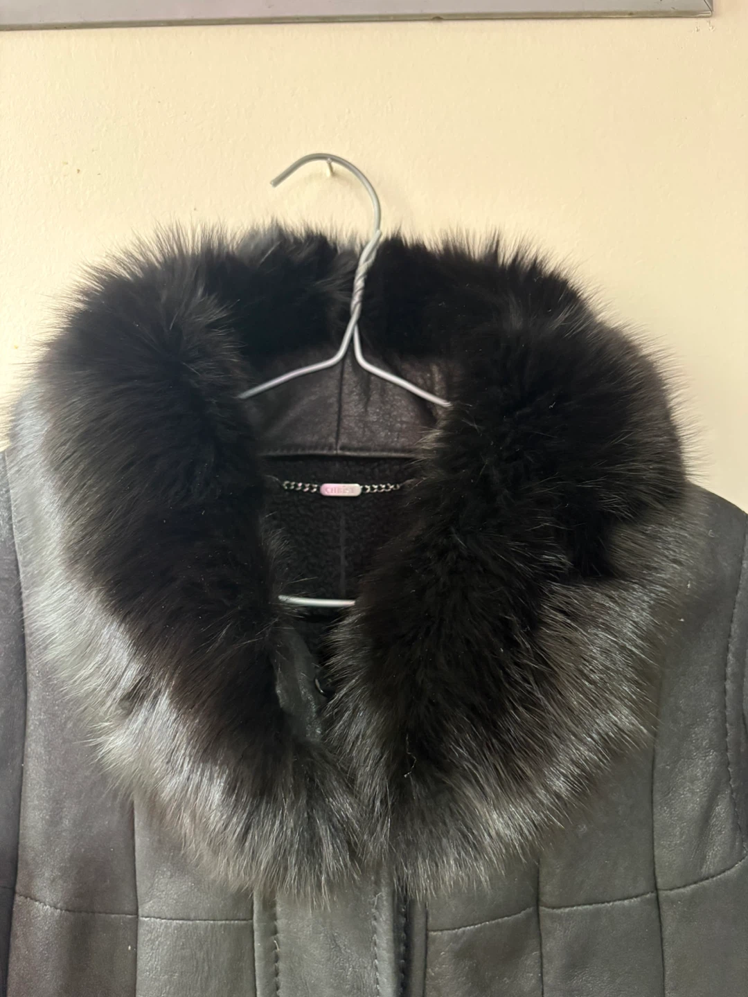 CHRIST Black Leather Coat with Fur Collar - photo 3