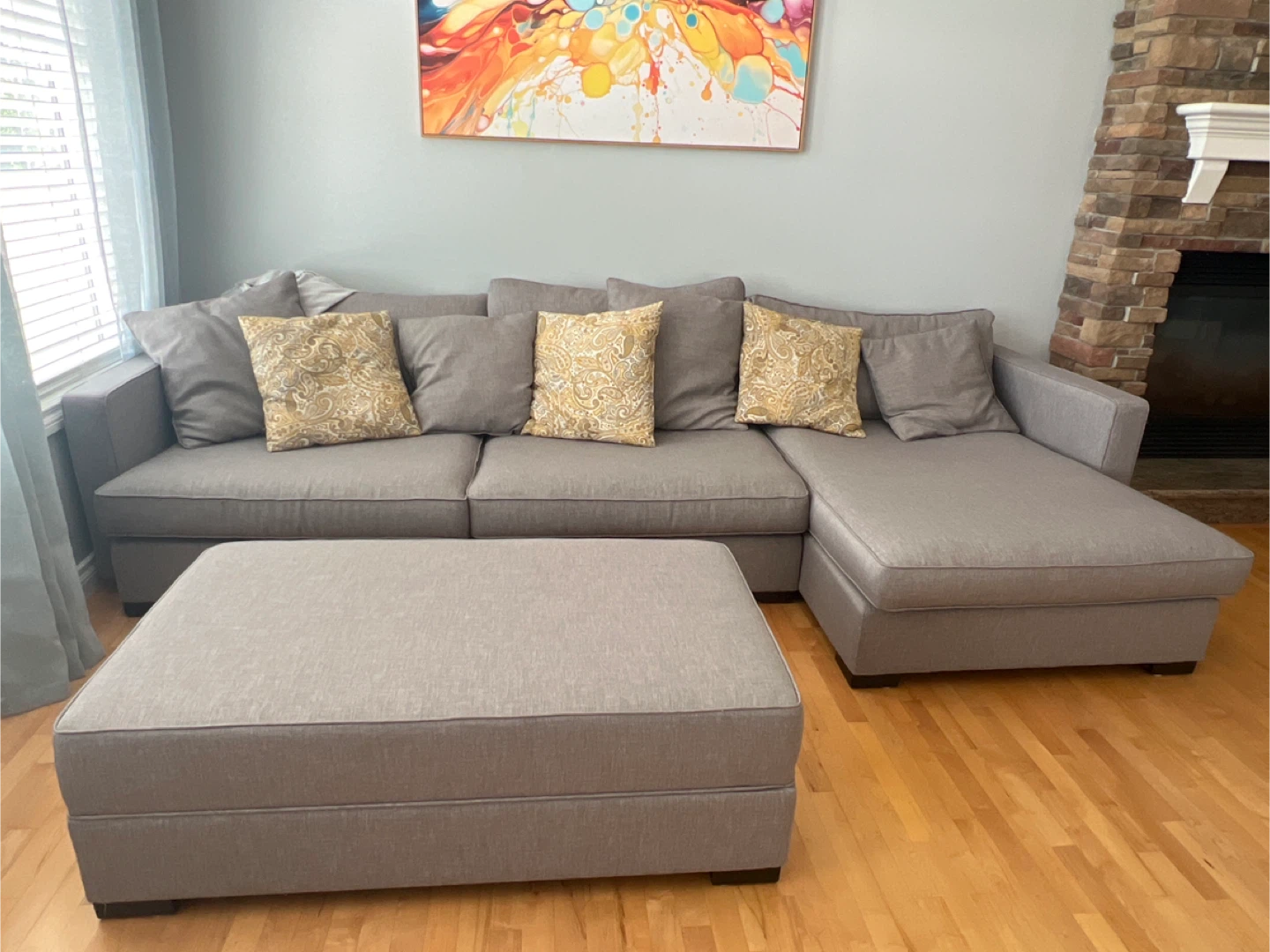 Grey Sectional Sofa with Storage Ottoman