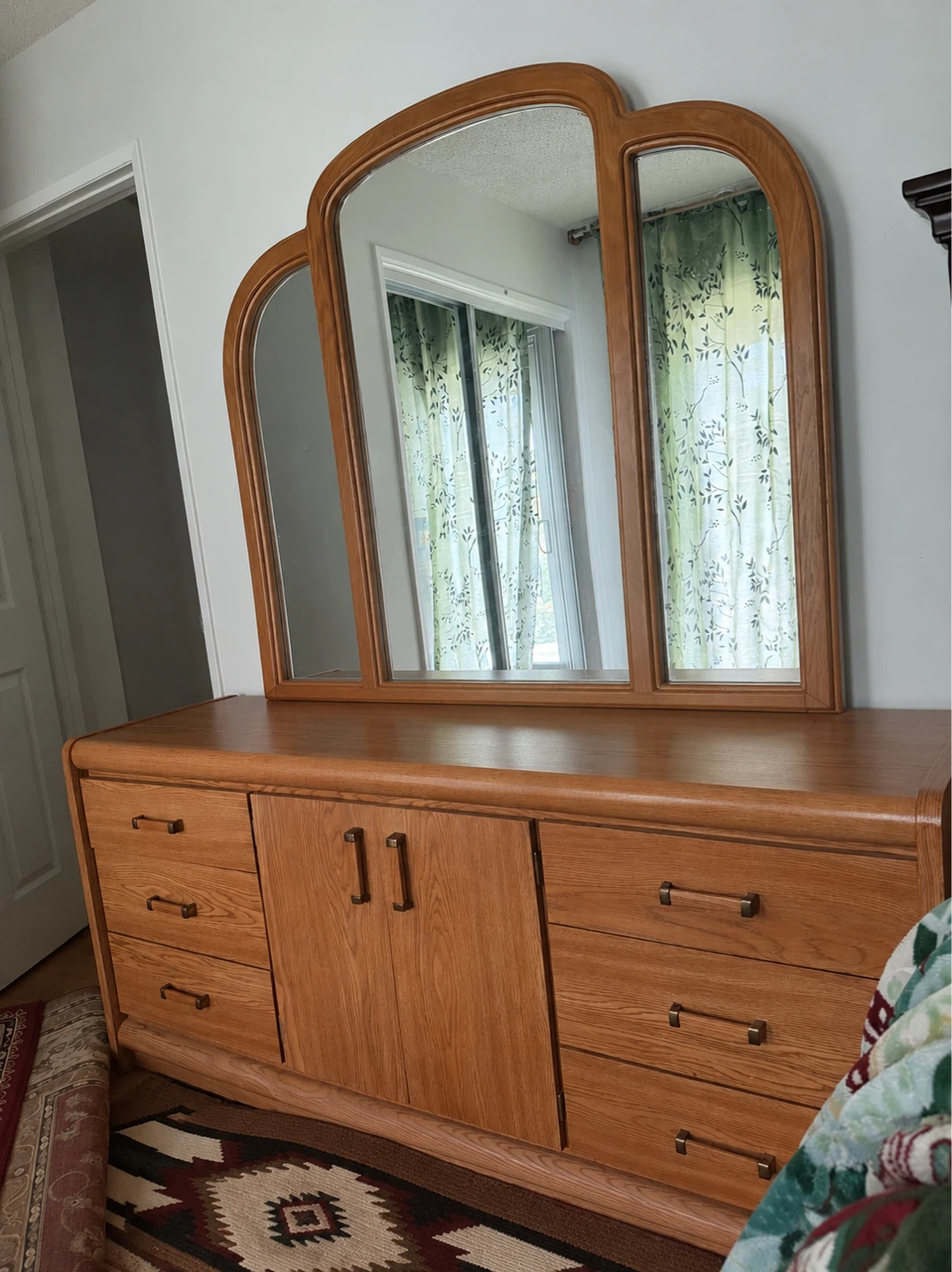 Oak Dresser with Tri-Fold Mirror