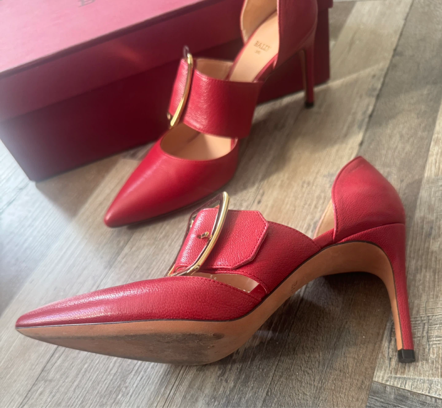 Bally Red Leather D'Orsay Heels with Buckle - photo 2