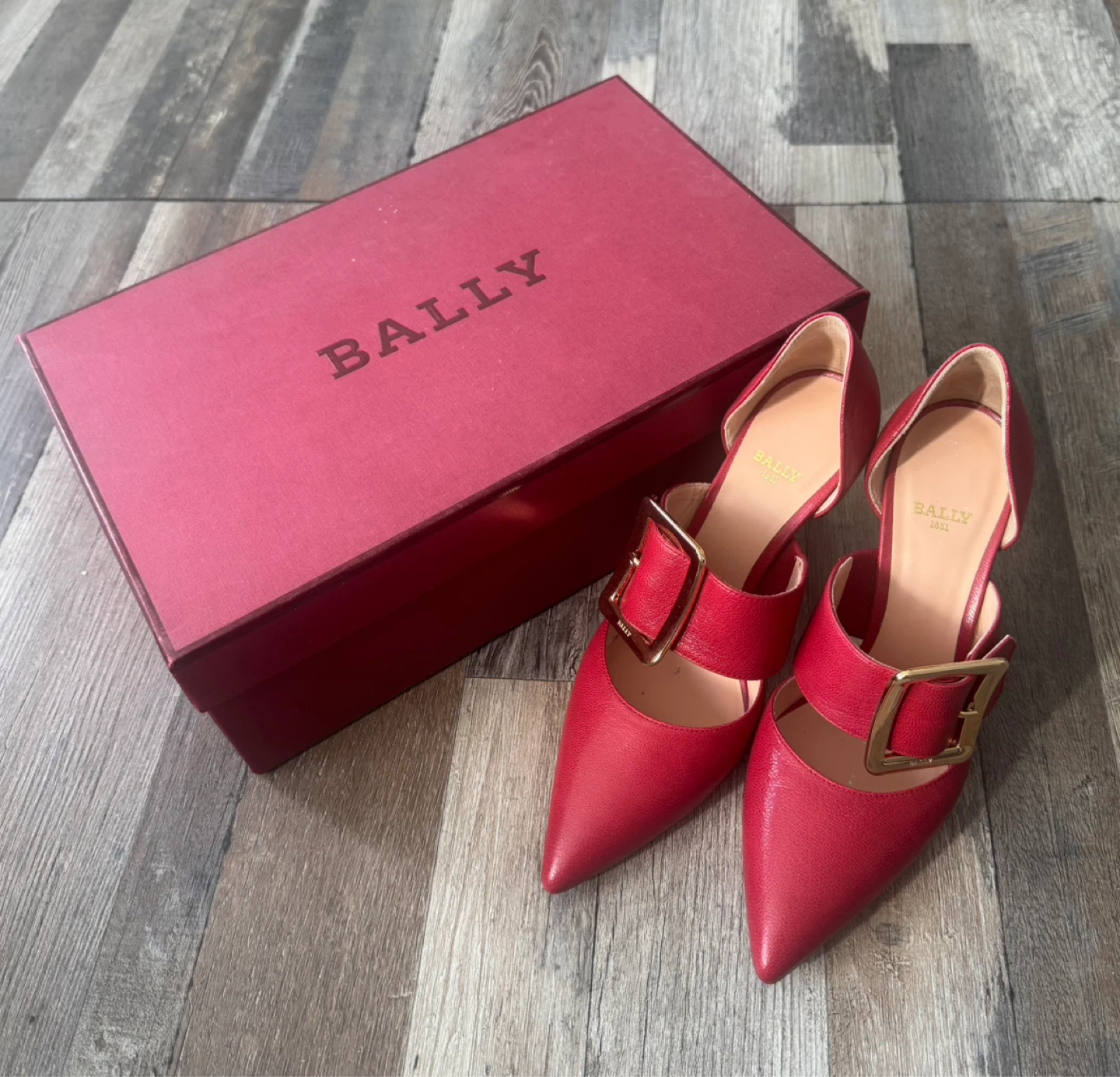Bally Red Leather D'Orsay Heels with Buckle