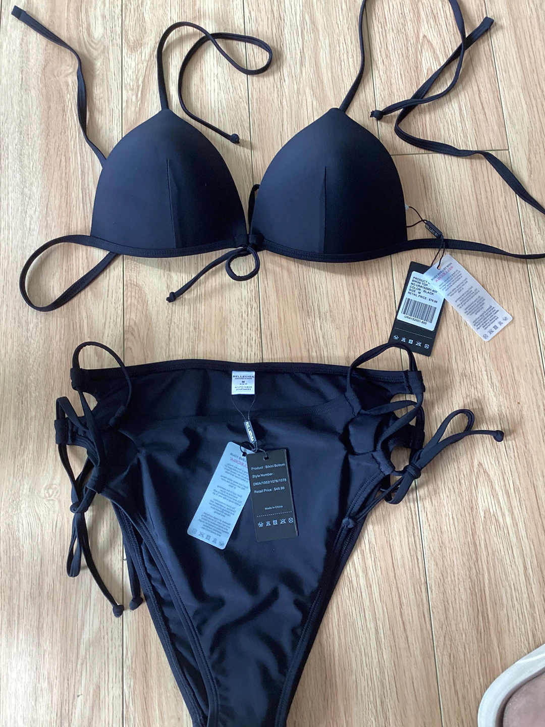NWT Women's Push-up Triangle Bikini  - Black, Medium
