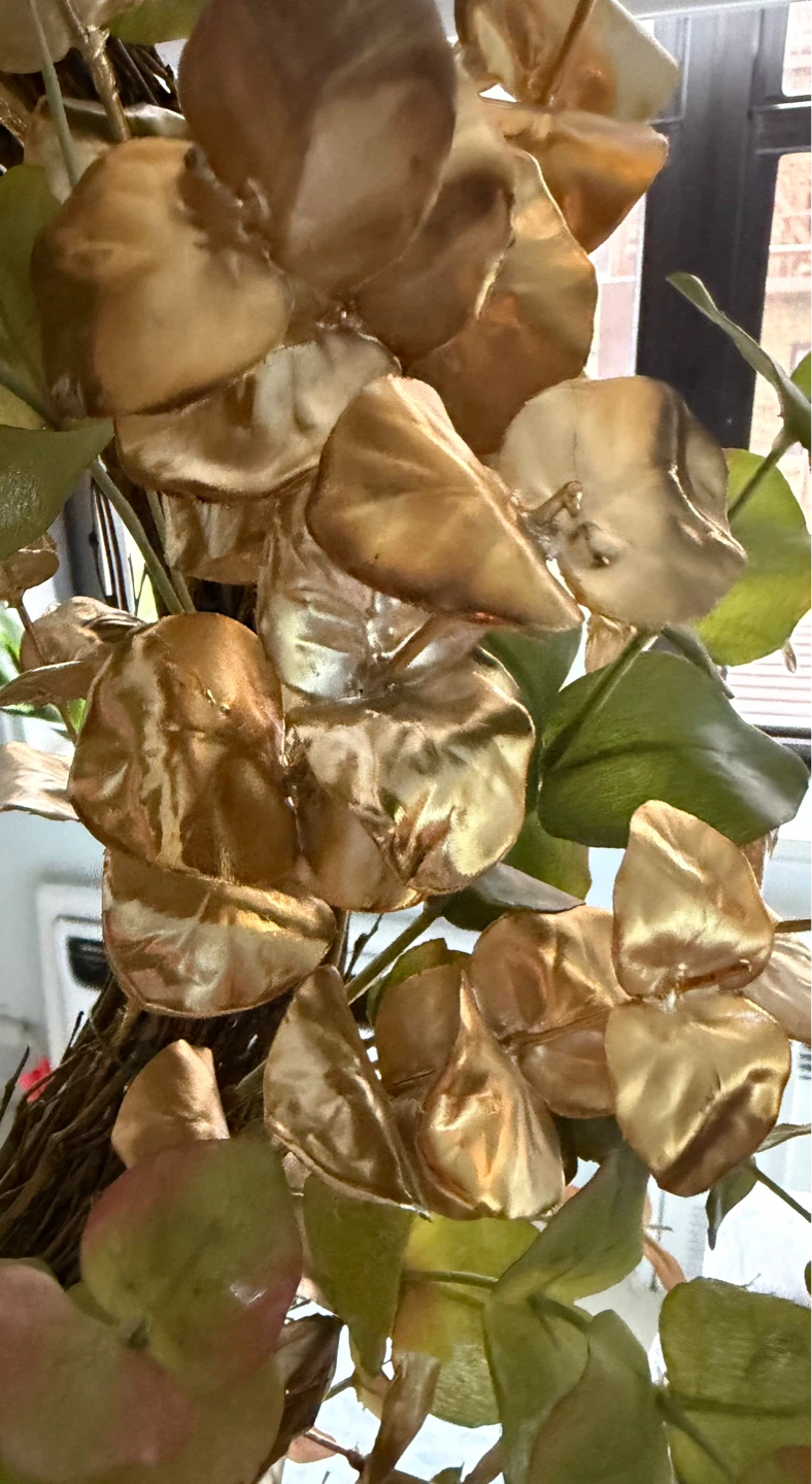 West Elm Gold & Green faux Eucalyptus leaves Wreath - photo 5