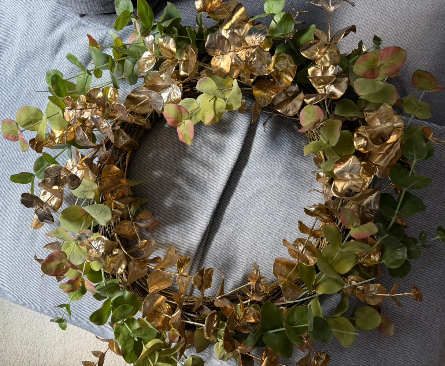 West Elm Gold & Green faux Eucalyptus leaves Wreath - photo 4
