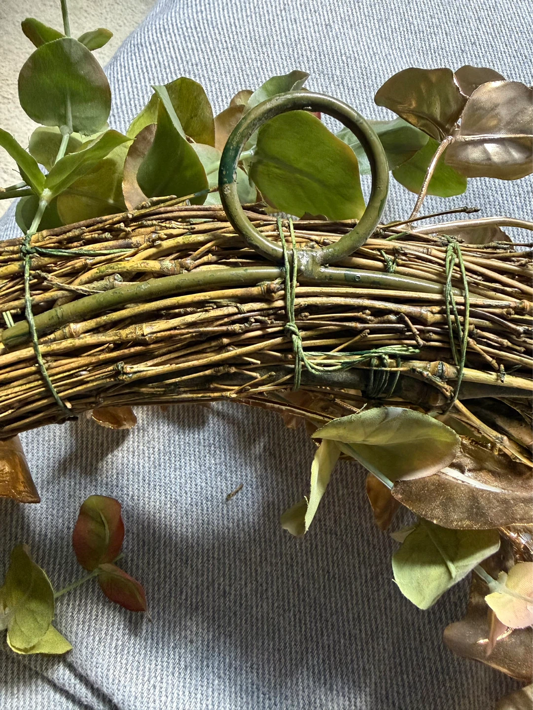 West Elm Gold & Green faux Eucalyptus leaves Wreath - photo 3
