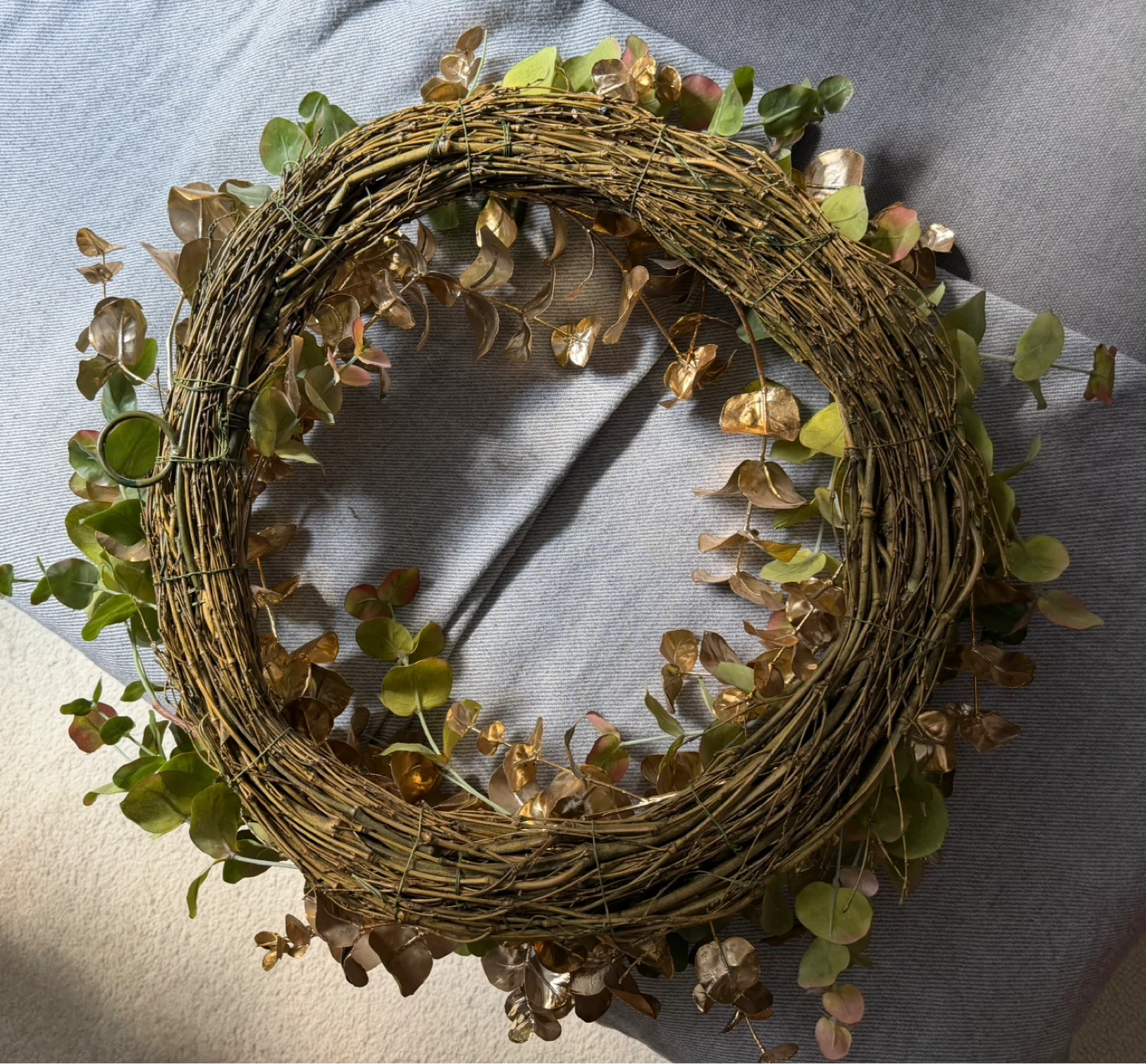 West Elm Gold & Green faux Eucalyptus leaves Wreath - photo 2