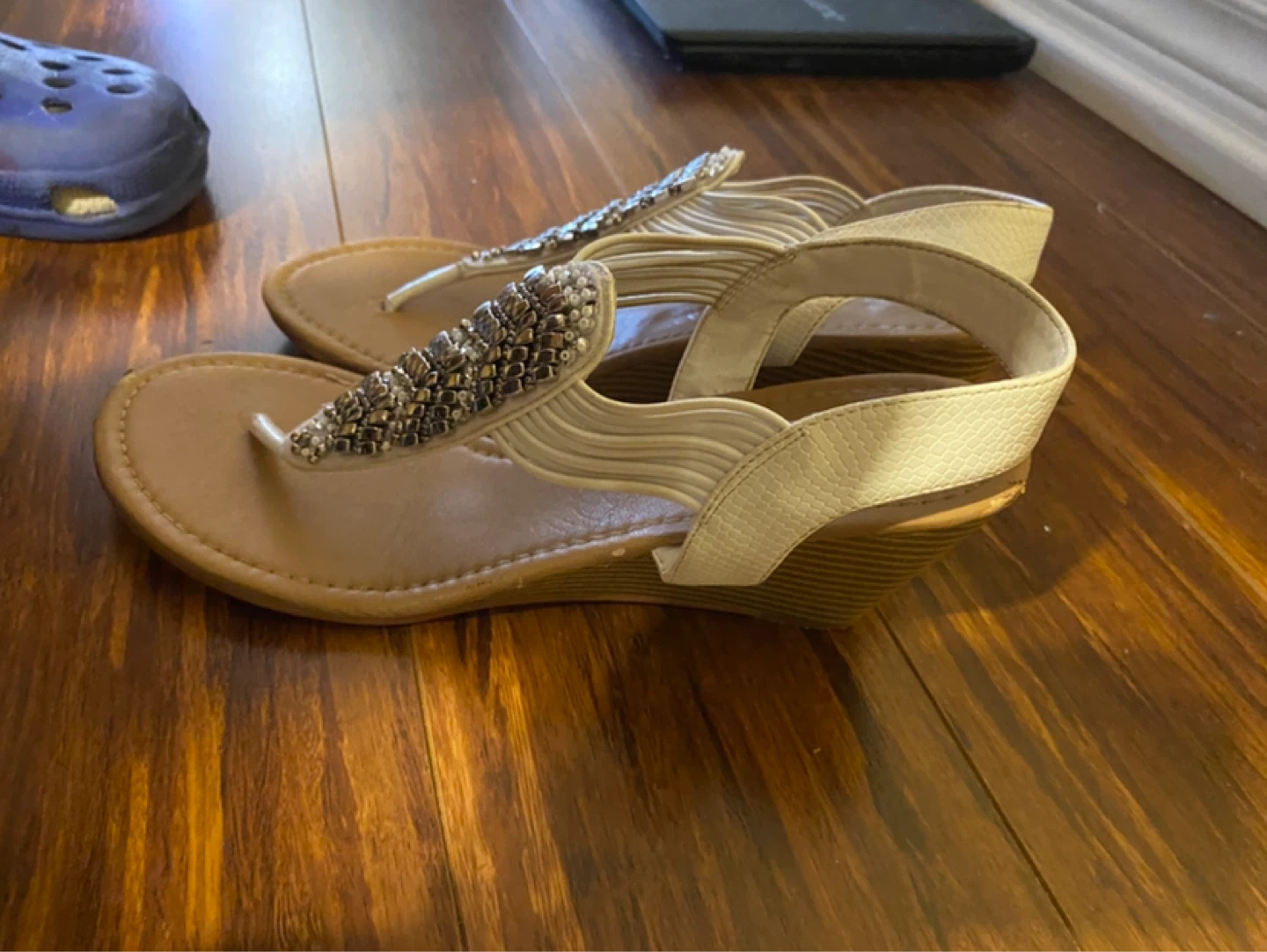 White Wedge Sandals with Embellishments - photo 2