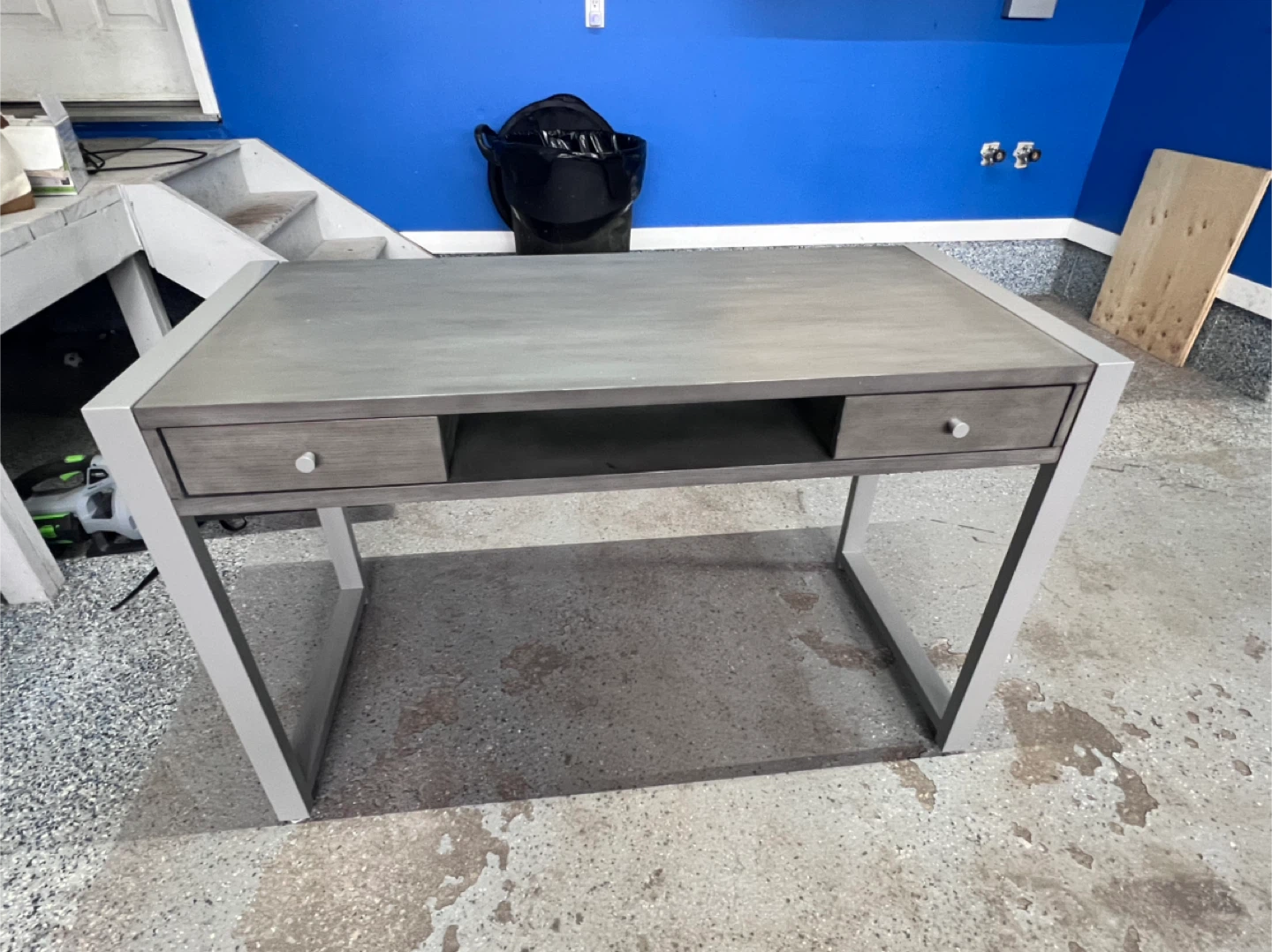 Grey and White Desk with Two Drawers