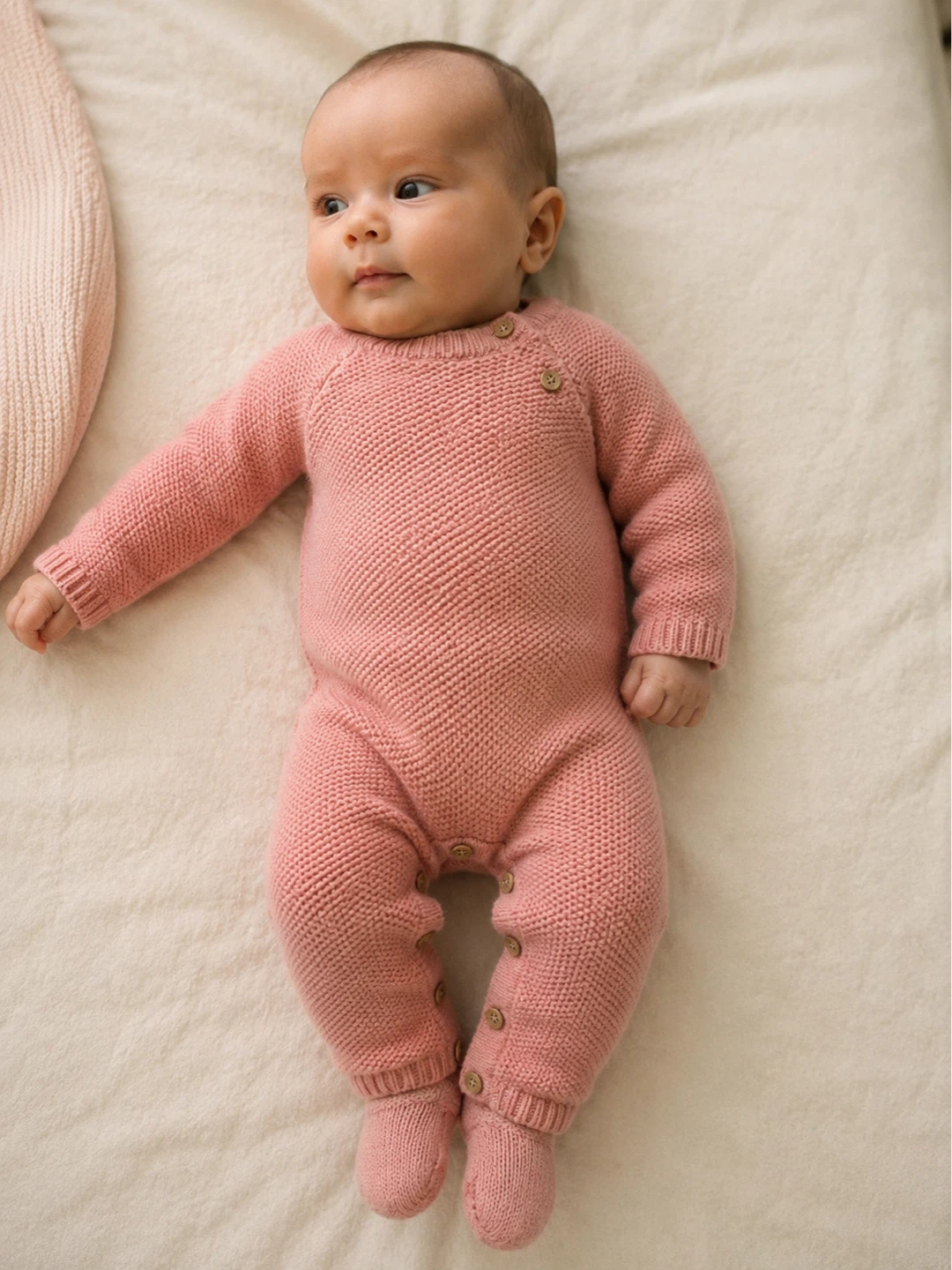 Pink Knit Baby Romper - 3-6 months