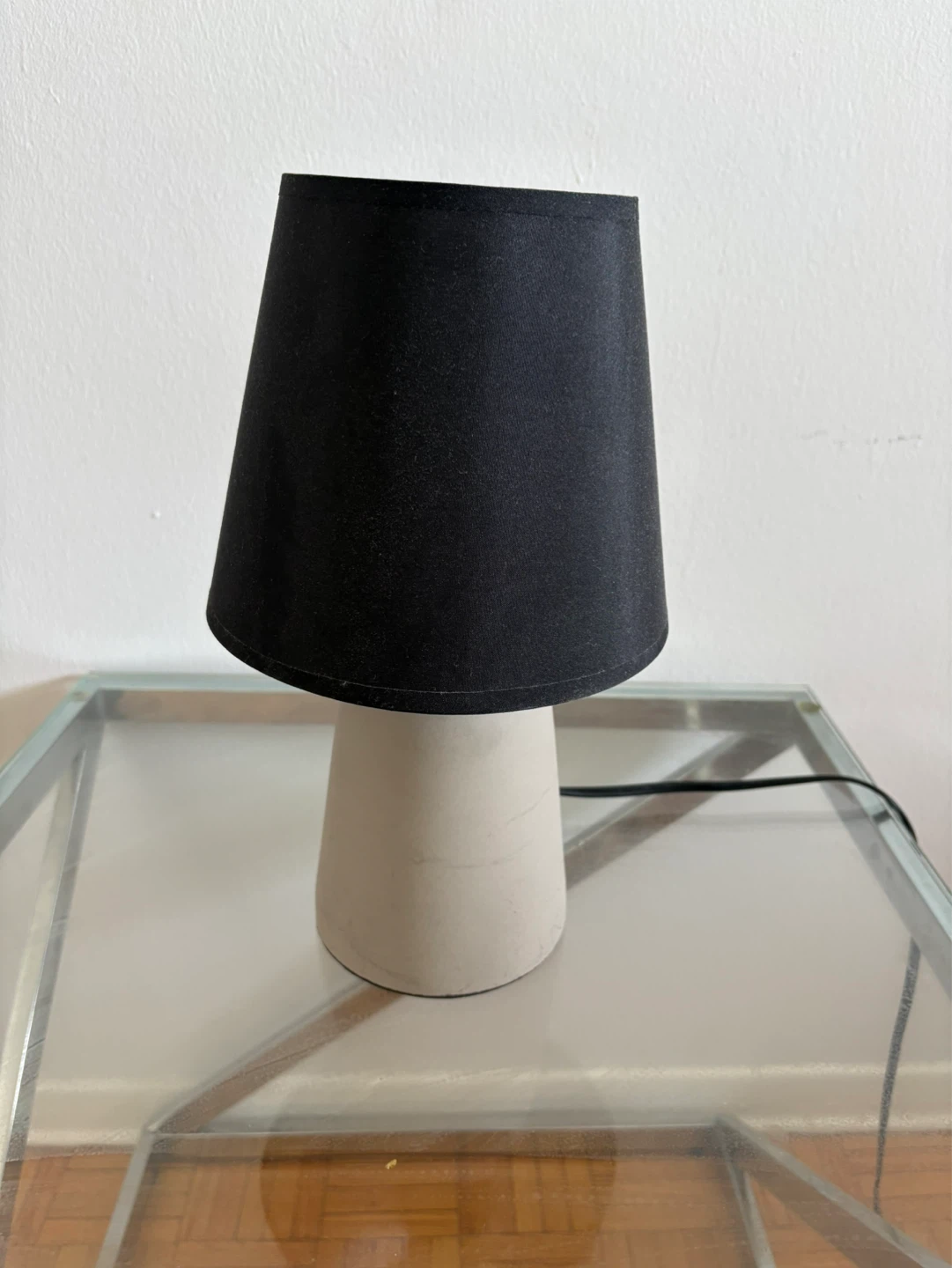 Black Fabric Lampshade with Concrete Base Table Lamp - photo 2